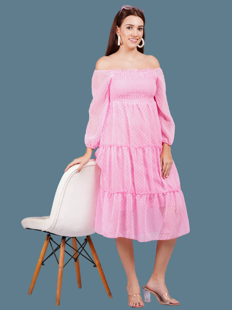     			Oh Mi Dios Women Georgette Solid Empire Dress ( Pink )