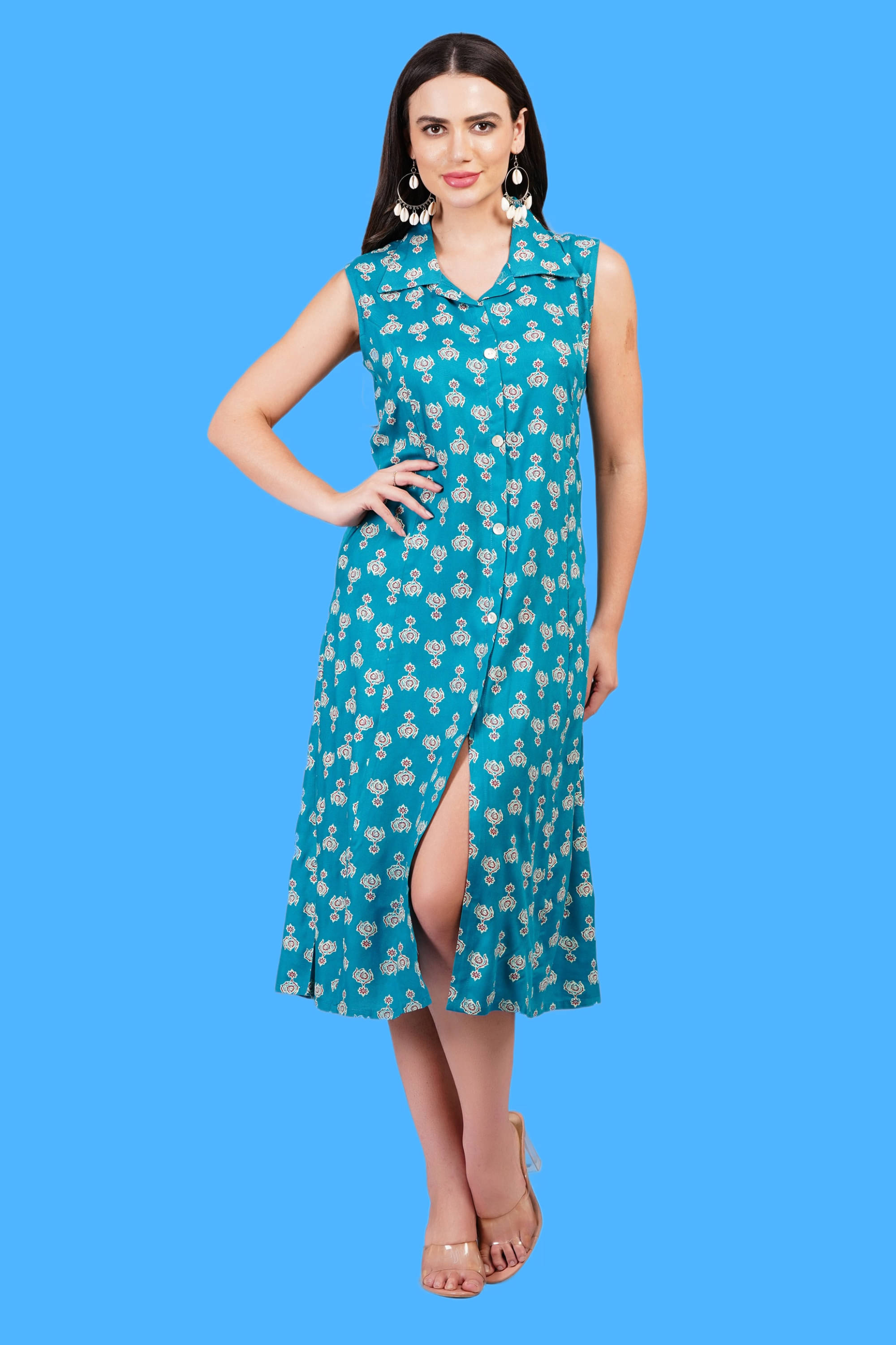     			Oh Mi Dios Women Viscose Rayon Printed A-line Dress ( Blue )