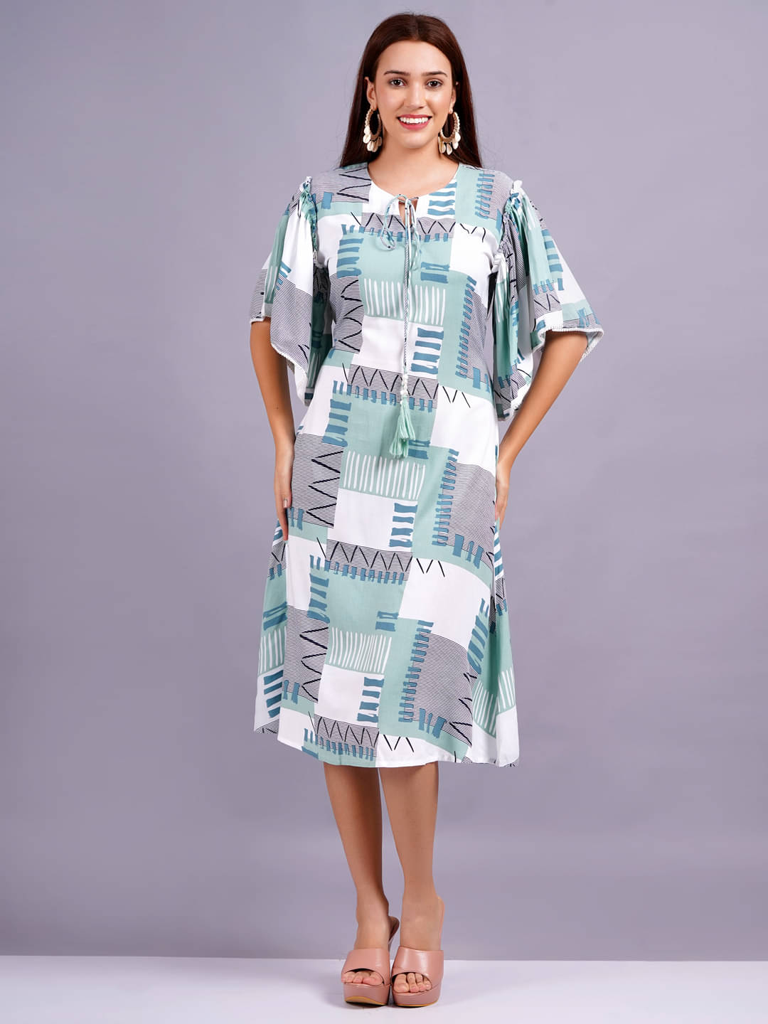 Oh Mi Dios Women Viscose Rayon Printed Empire Dress ( Green ) Oh Mi Dios Women Viscose Rayon Printed Empire Dress ( Green )