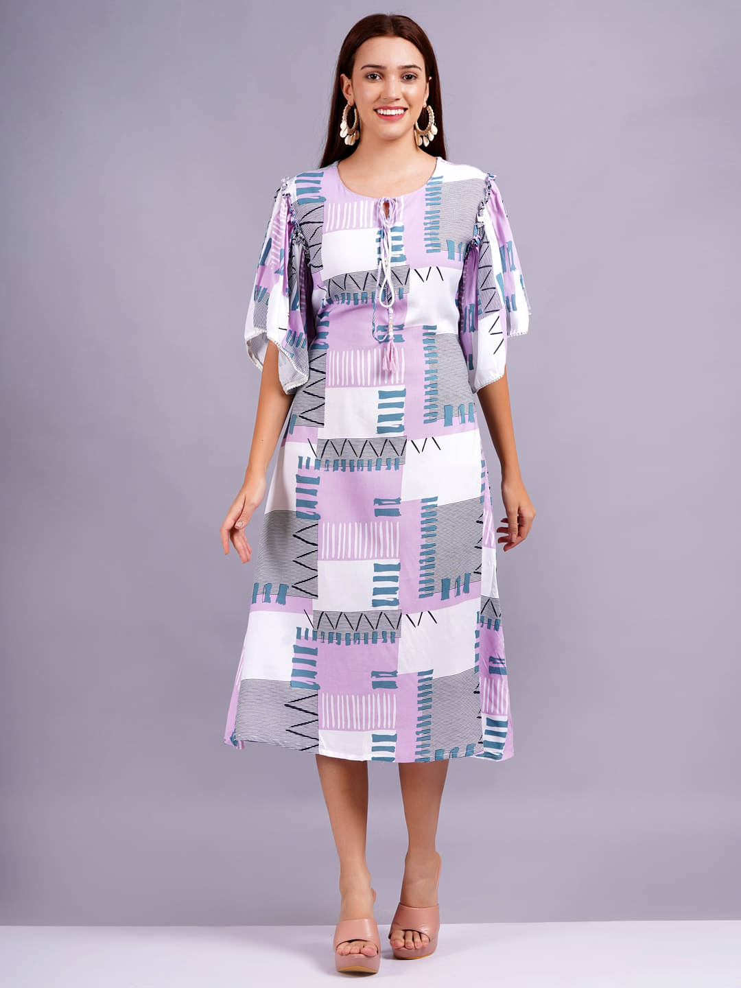 Oh Mi Dios Women Viscose Rayon Printed Empire Dress ( Purple ) Oh Mi Dios Women Viscose Rayon Printed Empire Dress ( Purple )