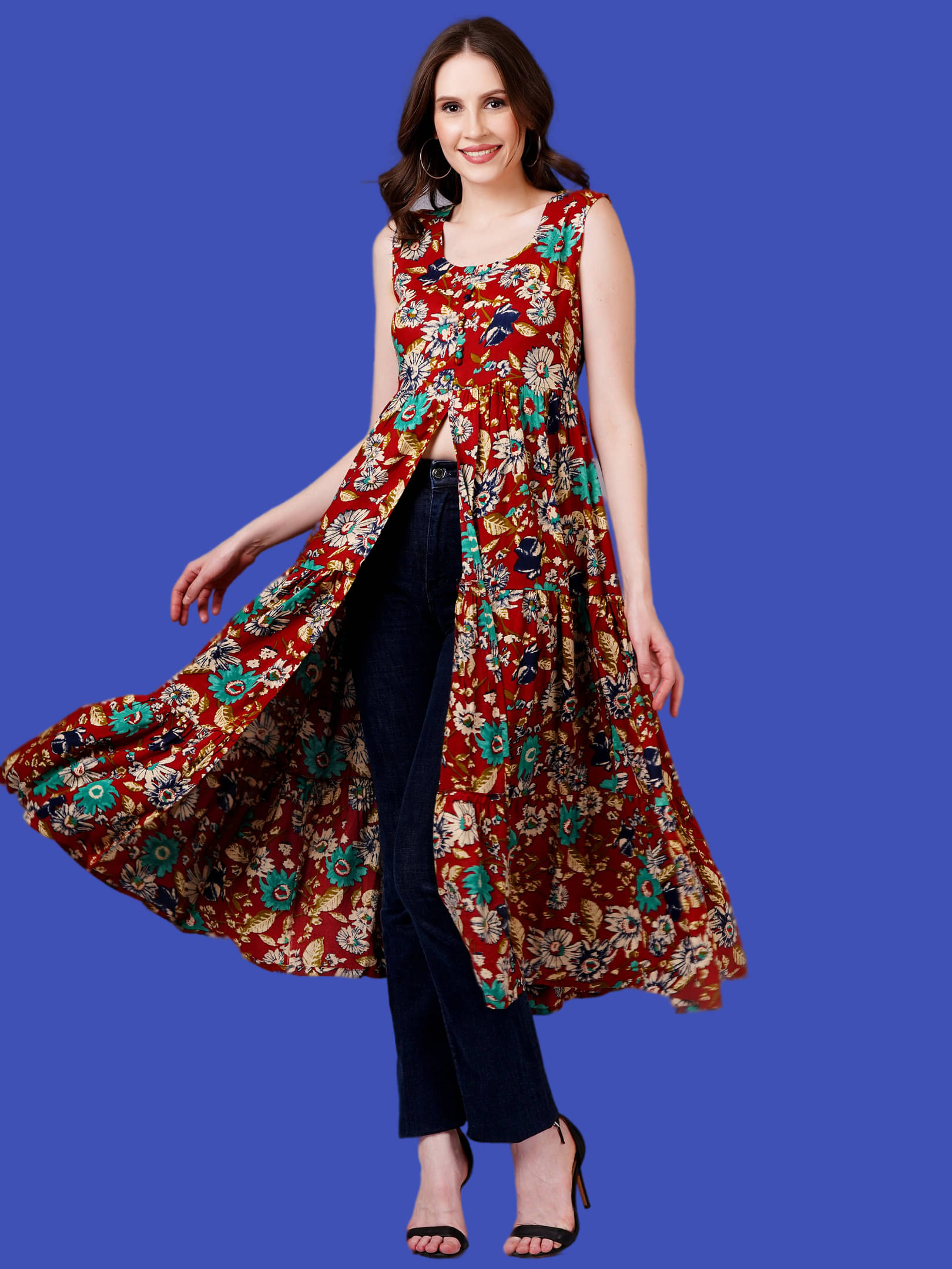     			Oh Mi Dios Women Viscose Rayon Printed Empire Dress ( Maroon )