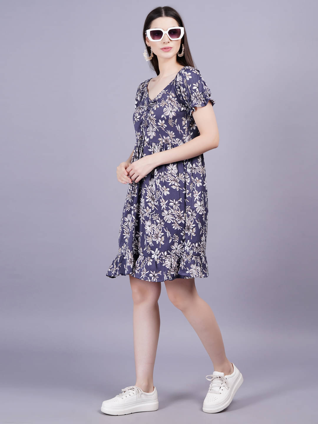 Oh Mi Dios Women Viscose Rayon Printed Fit & Flare Dress ( Navy ) Oh Mi Dios Women Viscose Rayon Printed Fit & Flare Dress ( Navy )