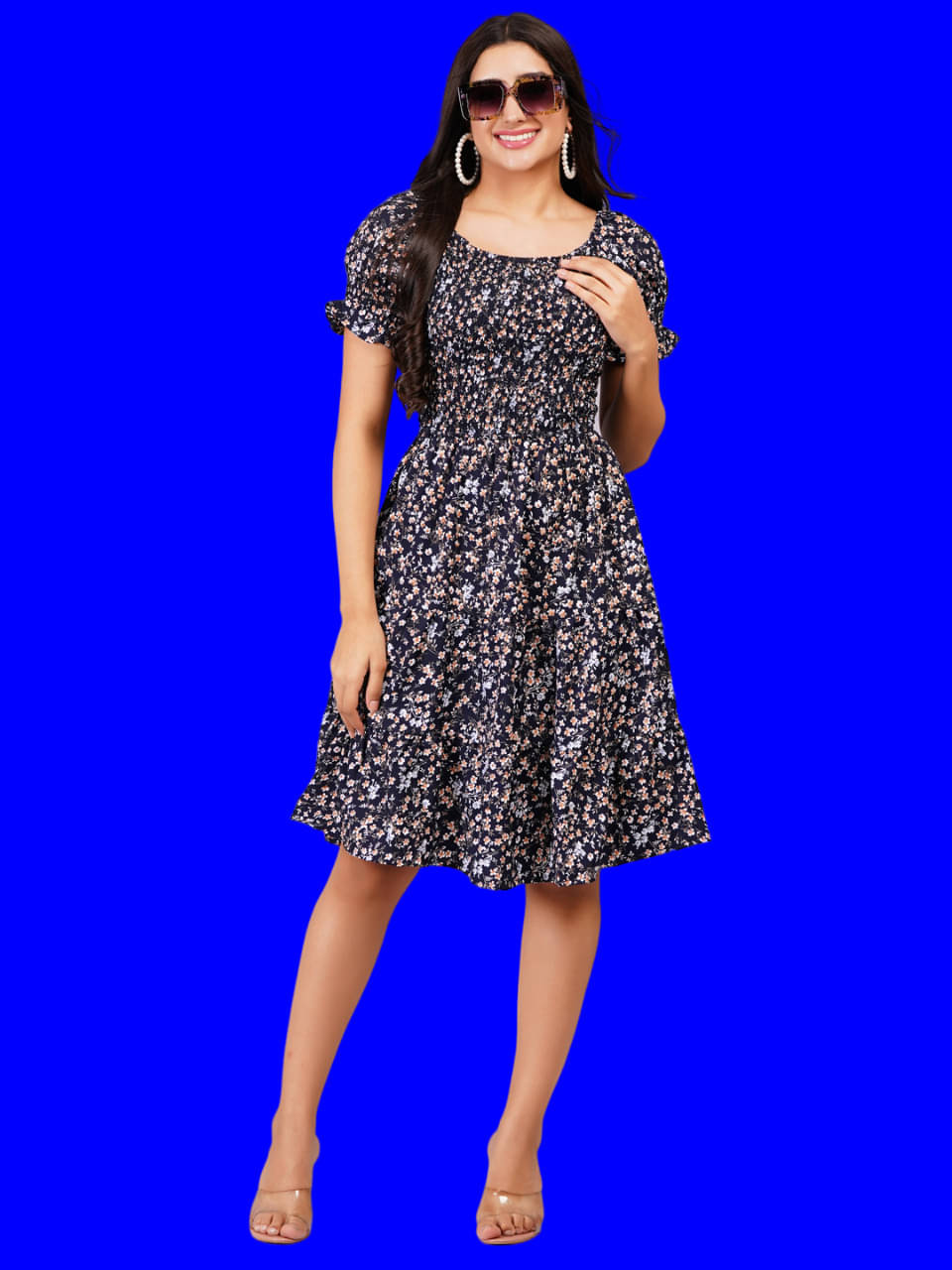 Oh Mi Dios Women Viscose Rayon Printed Empire Dress ( Black ) Oh Mi Dios Women Viscose Rayon Printed Empire Dress ( Black )