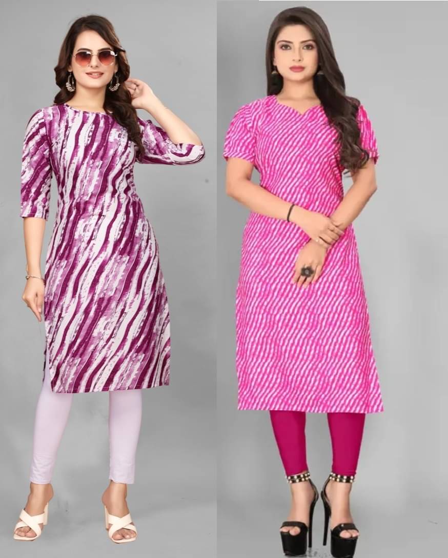     			PEAFOWL INCORPORATION Pack of 2 Crepe Printed Straight Women's Kurti - ( Pink,Purple )