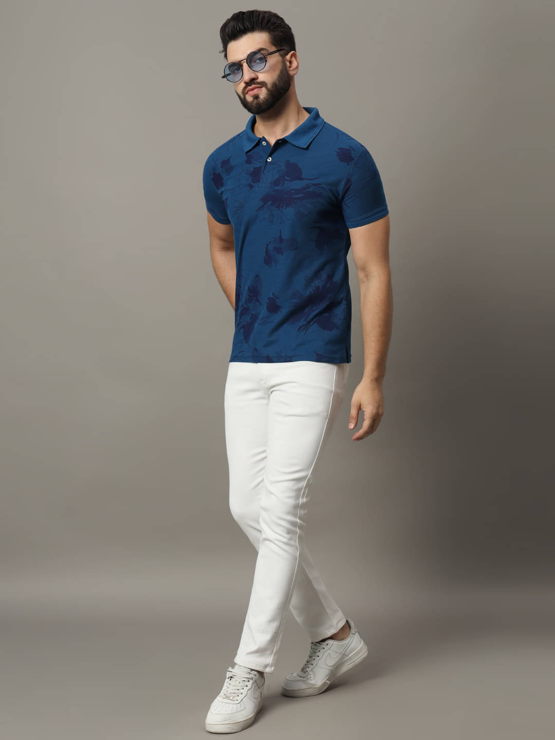     			R.ARHAN PREMIUM Pack of 1 Cotton Blend Regular Fit Printed Half Sleeves Men's Polo T Shirt ( Blue )