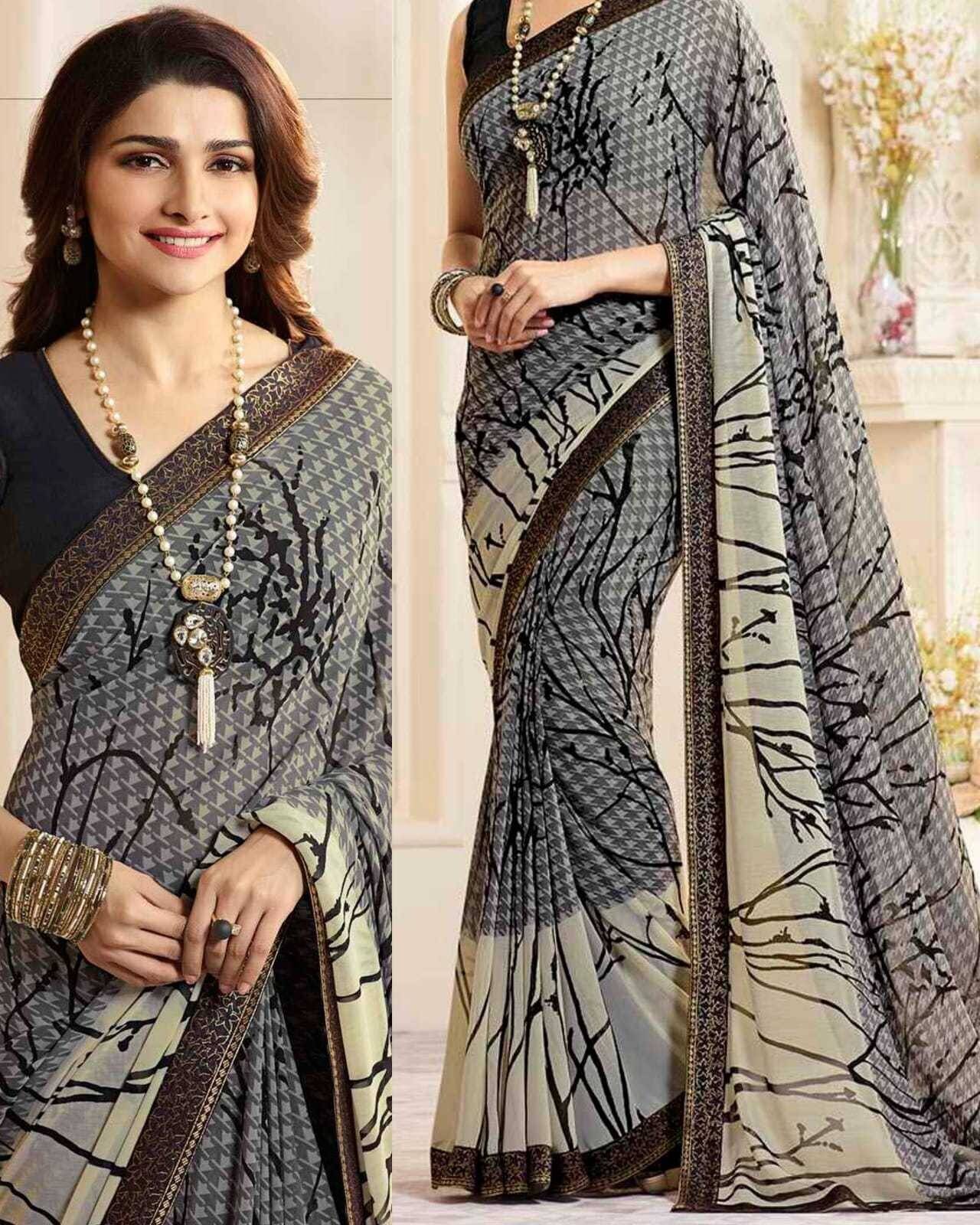     			SARIK  FASHION Georgette Printed Saree With Unstitched Blouse Piece ( Grey )