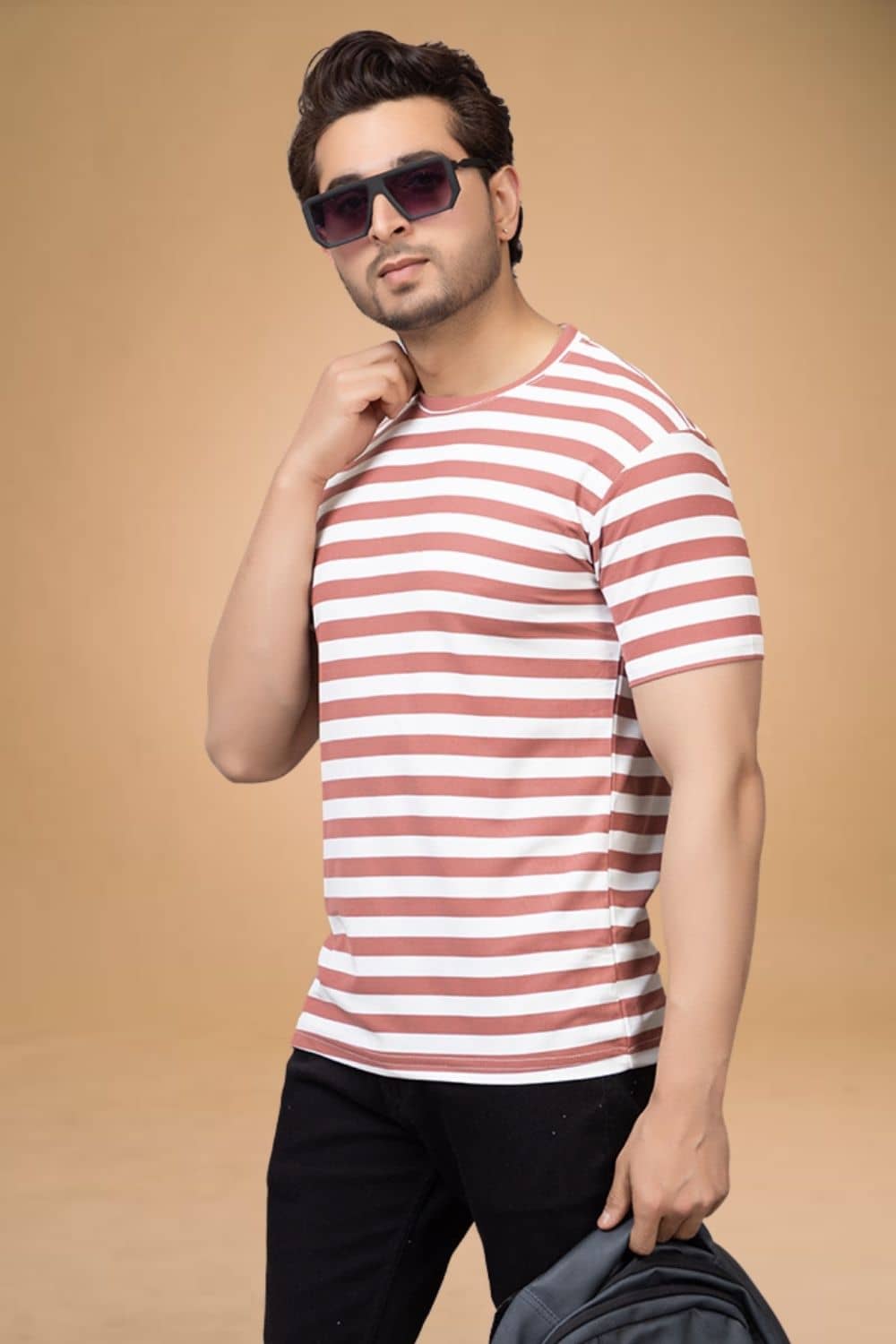 SHREYNKA Cotton Blend Regular Fit Striped Half Sleeves Men's Round T-Shirt - Black ( Pack of 1 )