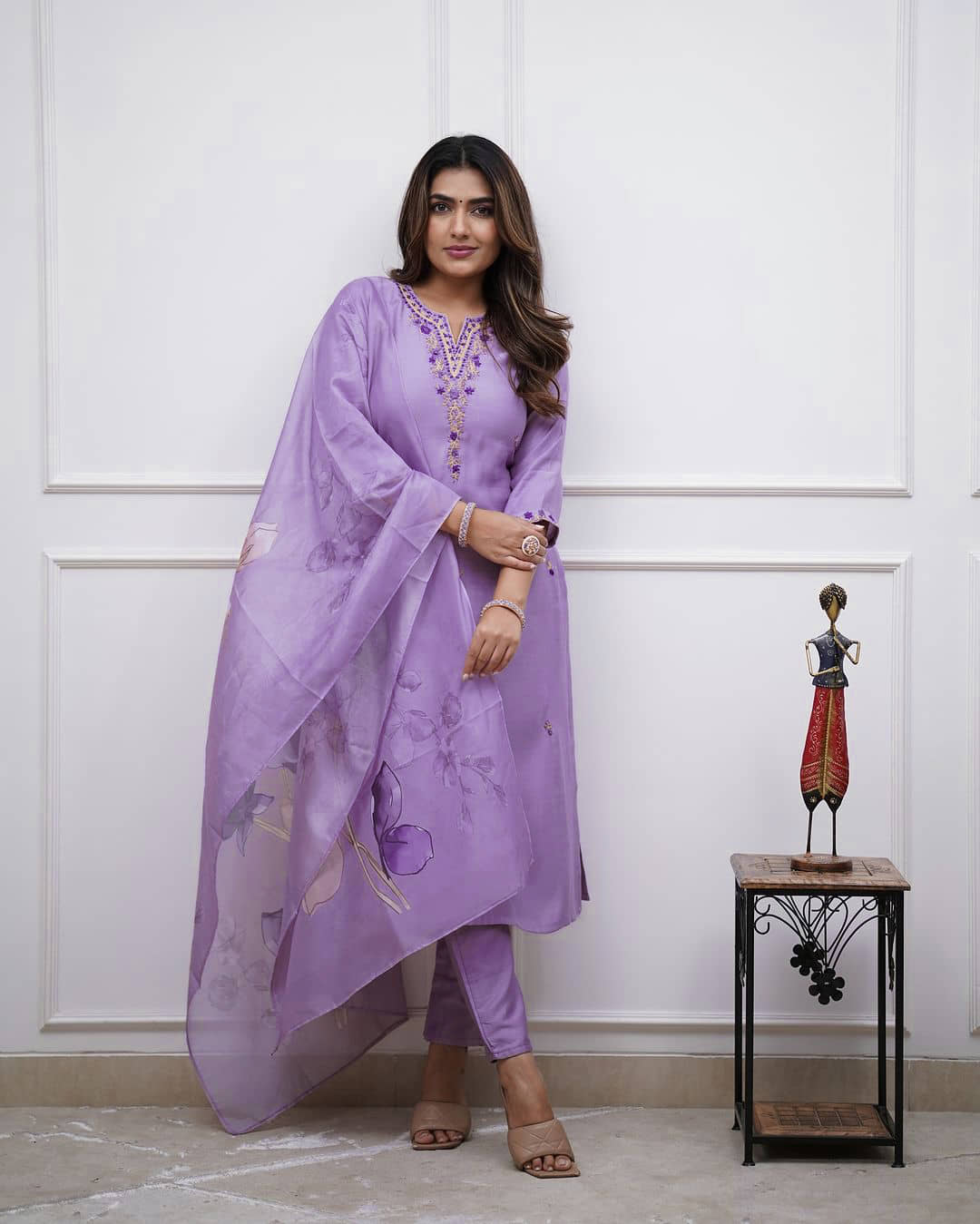 SHRIMORI Rayon Embroidered Kurti With Pants Women's Stitched Salwar Suit - Purple ( Pack of 1 )