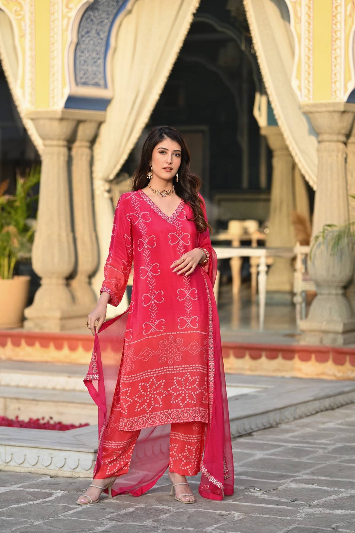 SHRIMORI Silk Blend Printed Kurti With Pants Women's Stitched Salwar Suit - Pink ( Pack of 1 ) SHRIMORI Silk Blend Printed Kurti With Pants Women's Stitched Salwar Suit - Pink ( Pack of 1 )