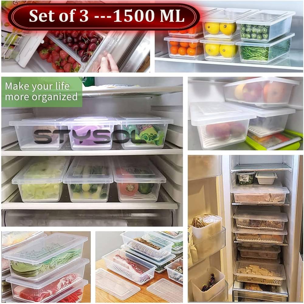     			Stysol Fridge Container Plastic White Food Container ( Set of 3 )