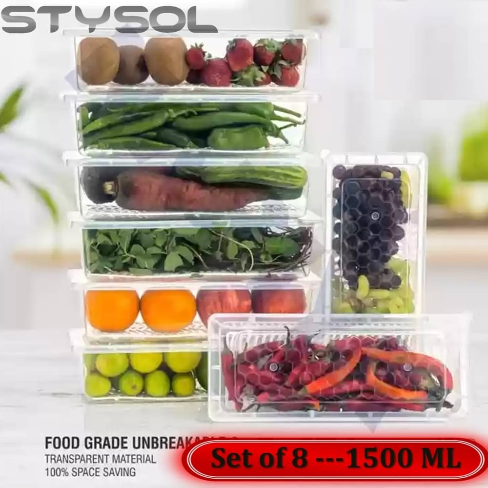     			Stysol Fridge Container Plastic White Food Container ( Set of 8 )