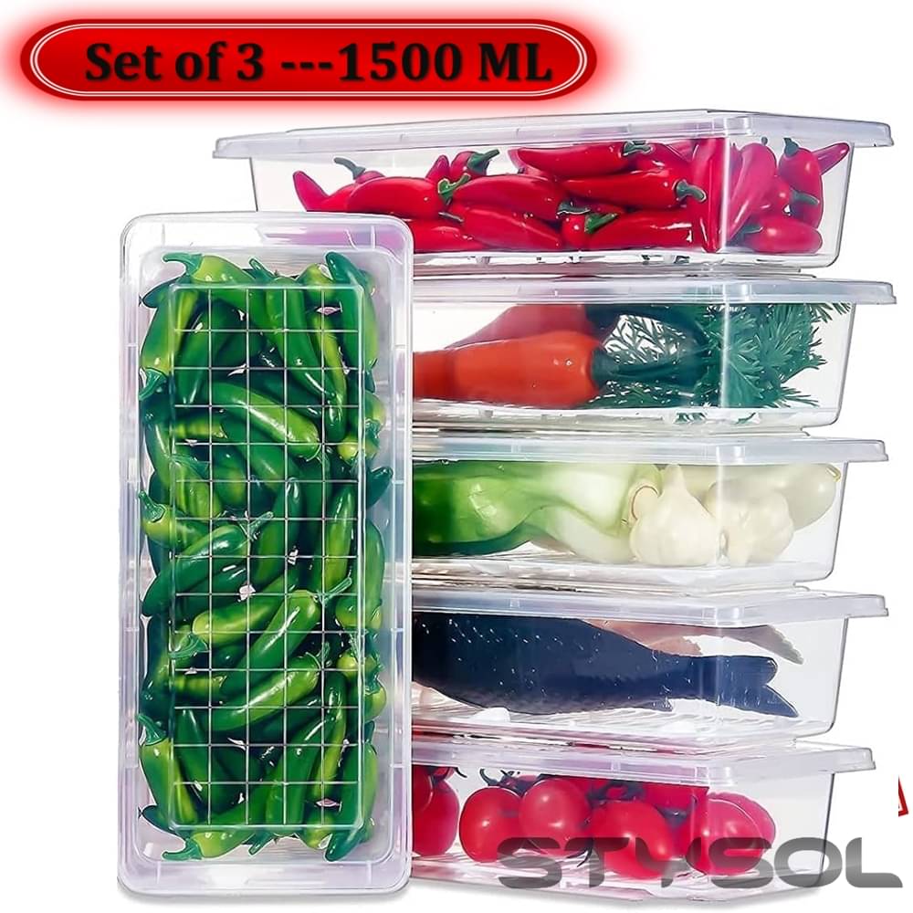     			Stysol Fridge Container Plastic White Food Container ( Set of 3 )