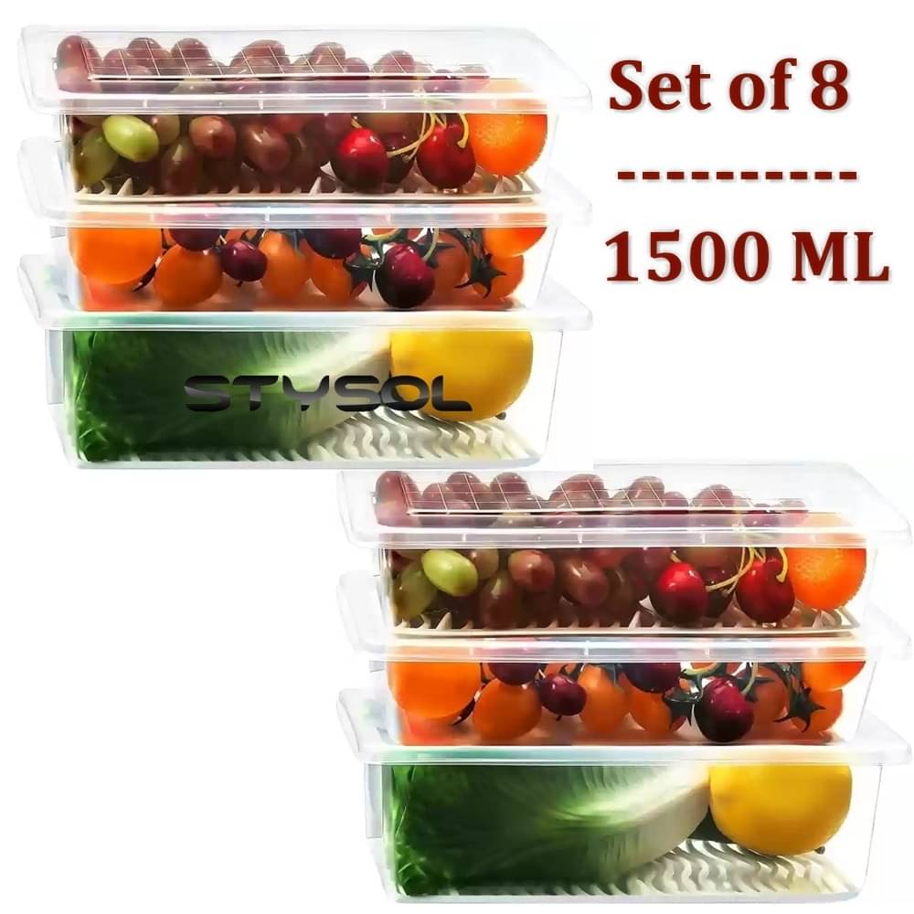     			Stysol Fridge Container Plastic White Food Container ( Set of 8 )
