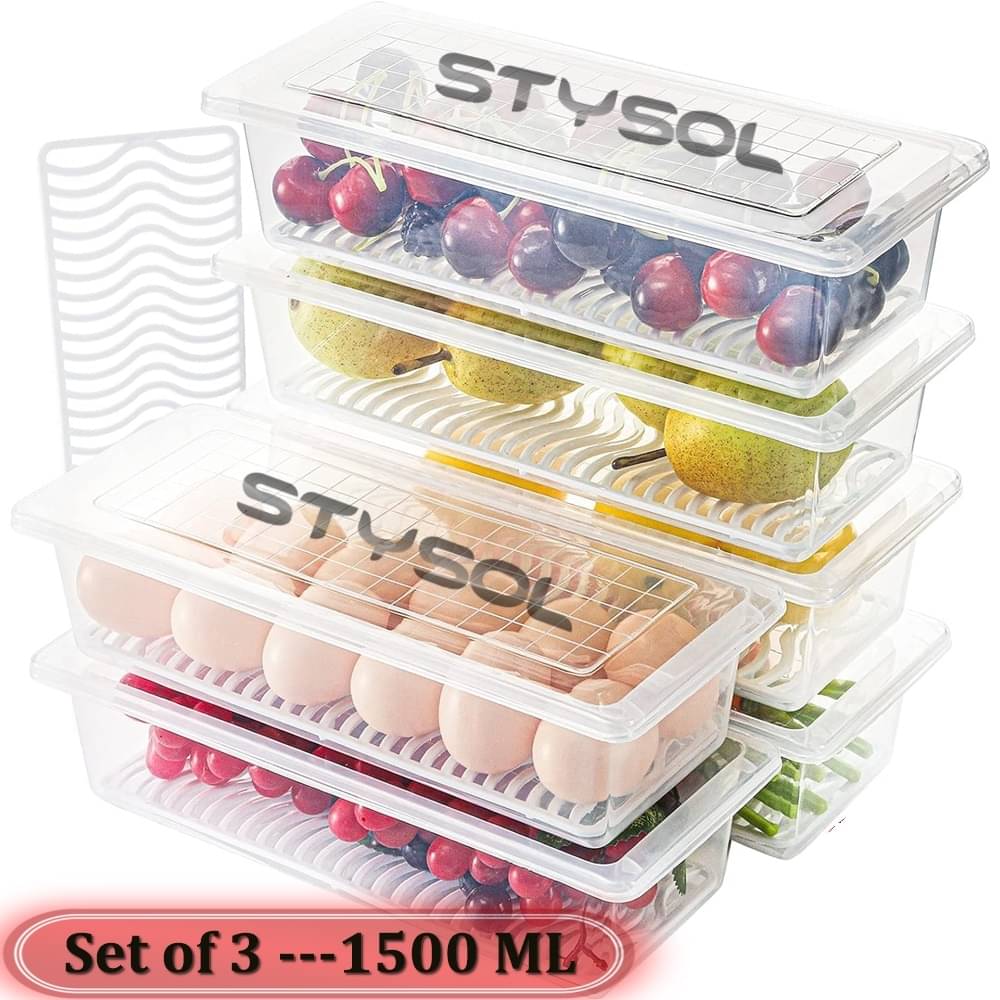     			Stysol Fridge Container Plastic White Food Container ( Set of 3 )