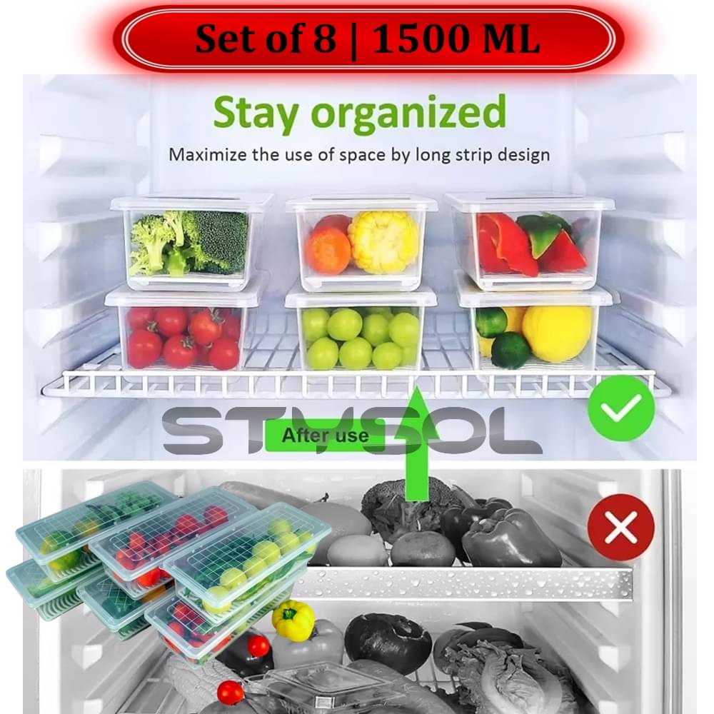     			Stysol Fridge Container Plastic White Food Container ( Set of 8 )