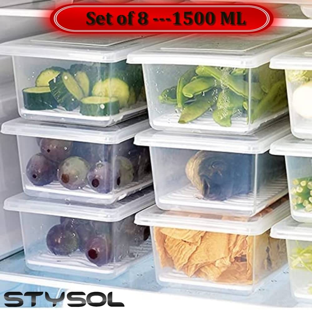     			Stysol Fridge Container Plastic White Food Container ( Set of 8 )