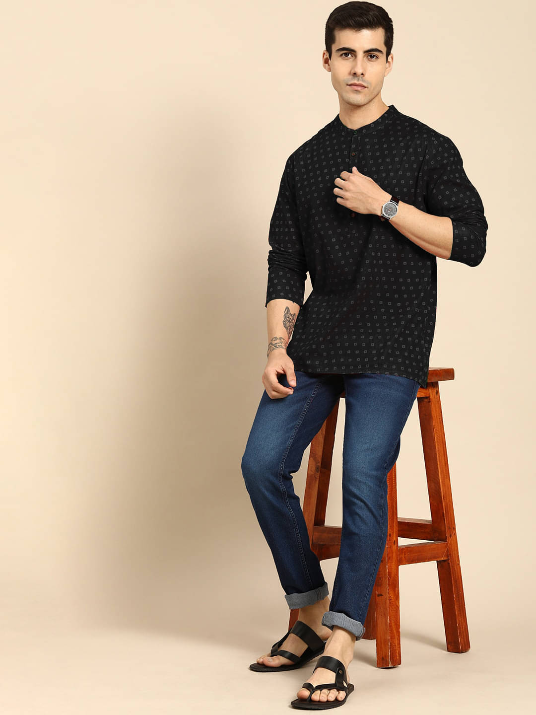 THE FAB FACTORY Black Viscose Men's Shirt Style Kurta ( Pack of 1 ) THE FAB FACTORY Black Viscose Men's Shirt Style Kurta ( Pack of 1 )