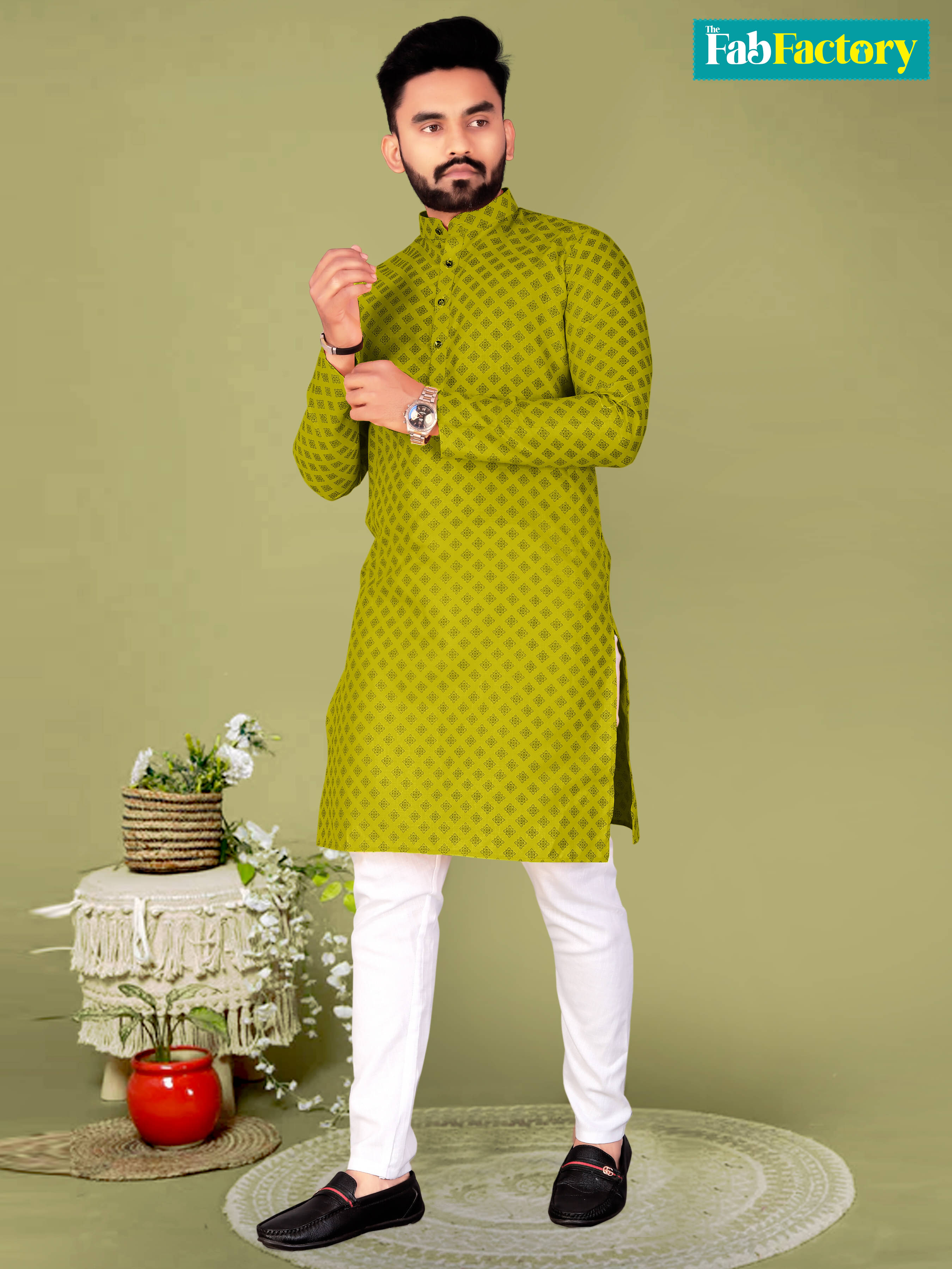 THE FAB FACTORY Green Blended Men's Regular Kurta ( Pack of 1 ) THE FAB FACTORY Green Blended Men's Regular Kurta ( Pack of 1 )