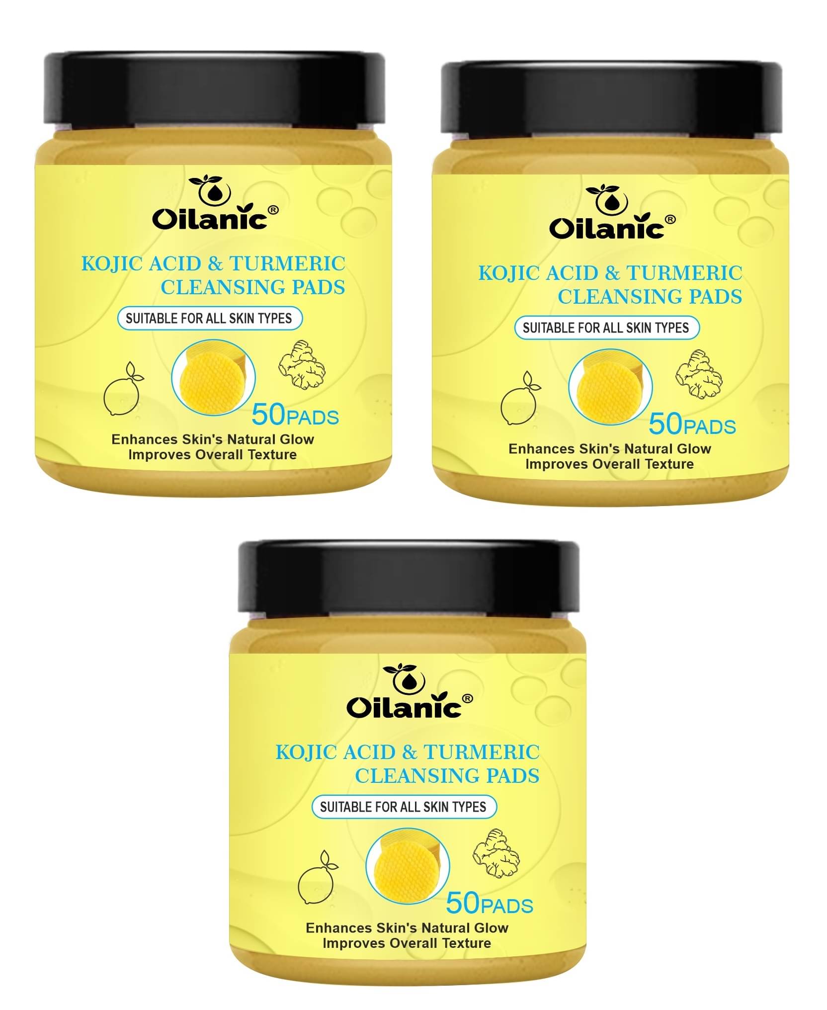 Turmeric Kojic Acid Pads, 50 Pcs Acid Turmeric Cleansing Pads, Turmeric Exfoliators, Foam Pads for Cleansing, Brightening, Moisturizing Pack of 3 Turmeric Kojic Acid Pads, 50 Pcs Acid Turmeric Cleansing Pads, Turmeric Exfoliators, Foam Pads for Cleansing, Brightening, Moisturizing Pack of 3