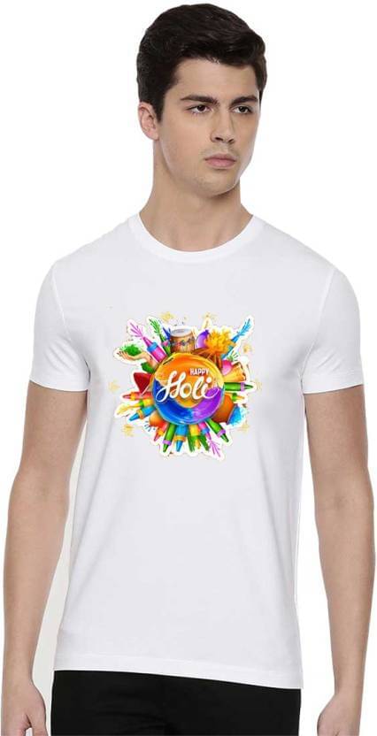 Vrinde Polyester Regular Fit Printed Half Sleeves Men's Round T-Shirt - White ( Pack of 1 ) Vrinde Polyester Regular Fit Printed Half Sleeves Men's Round T-Shirt - White ( Pack of 1 )