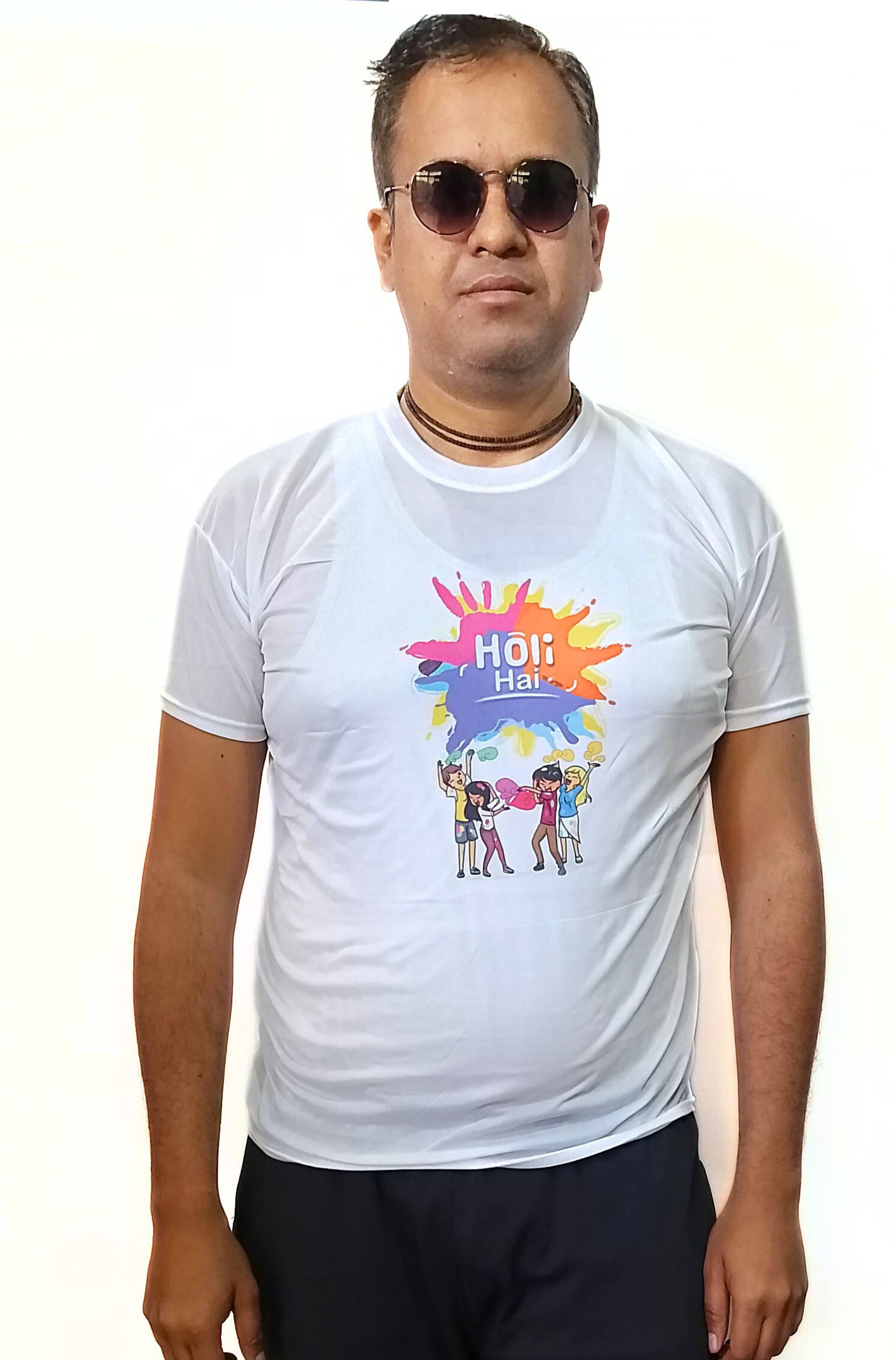 Vrinde Polyester Regular Fit Printed Half Sleeves Men's Round T-Shirt - White ( Pack of 1 ) Vrinde Polyester Regular Fit Printed Half Sleeves Men's Round T-Shirt - White ( Pack of 1 )