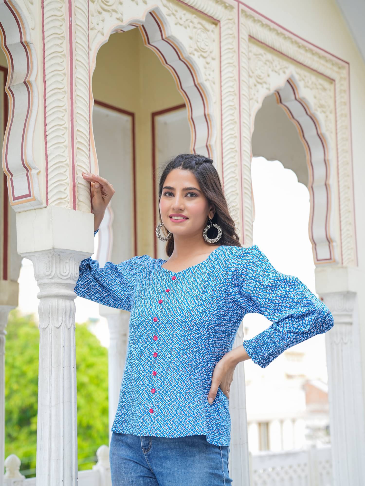     			Yash Gallery Blue Rayon Women's A-Line Top ( Pack of 1 )