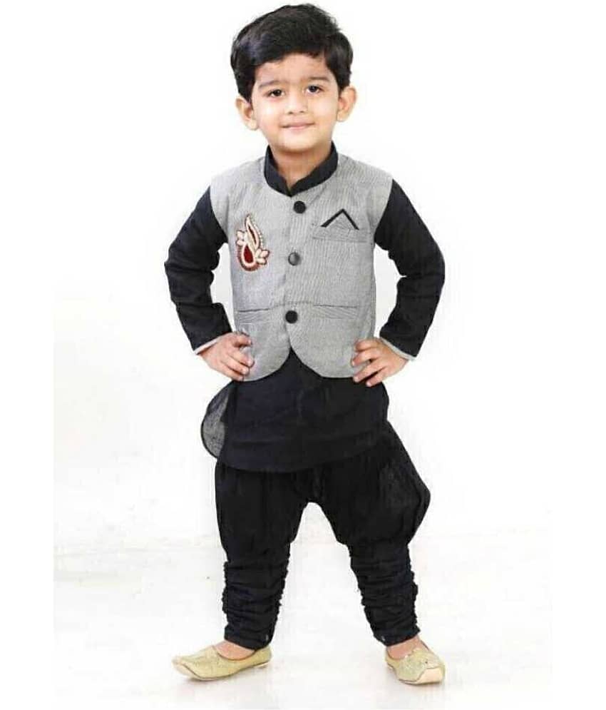 hrr Boys Cotton Blend Silver Kurta Pyjama Set ( Pack of 1 ) - Kurtas & Kurta Sets | Buy online on ZillyBuy