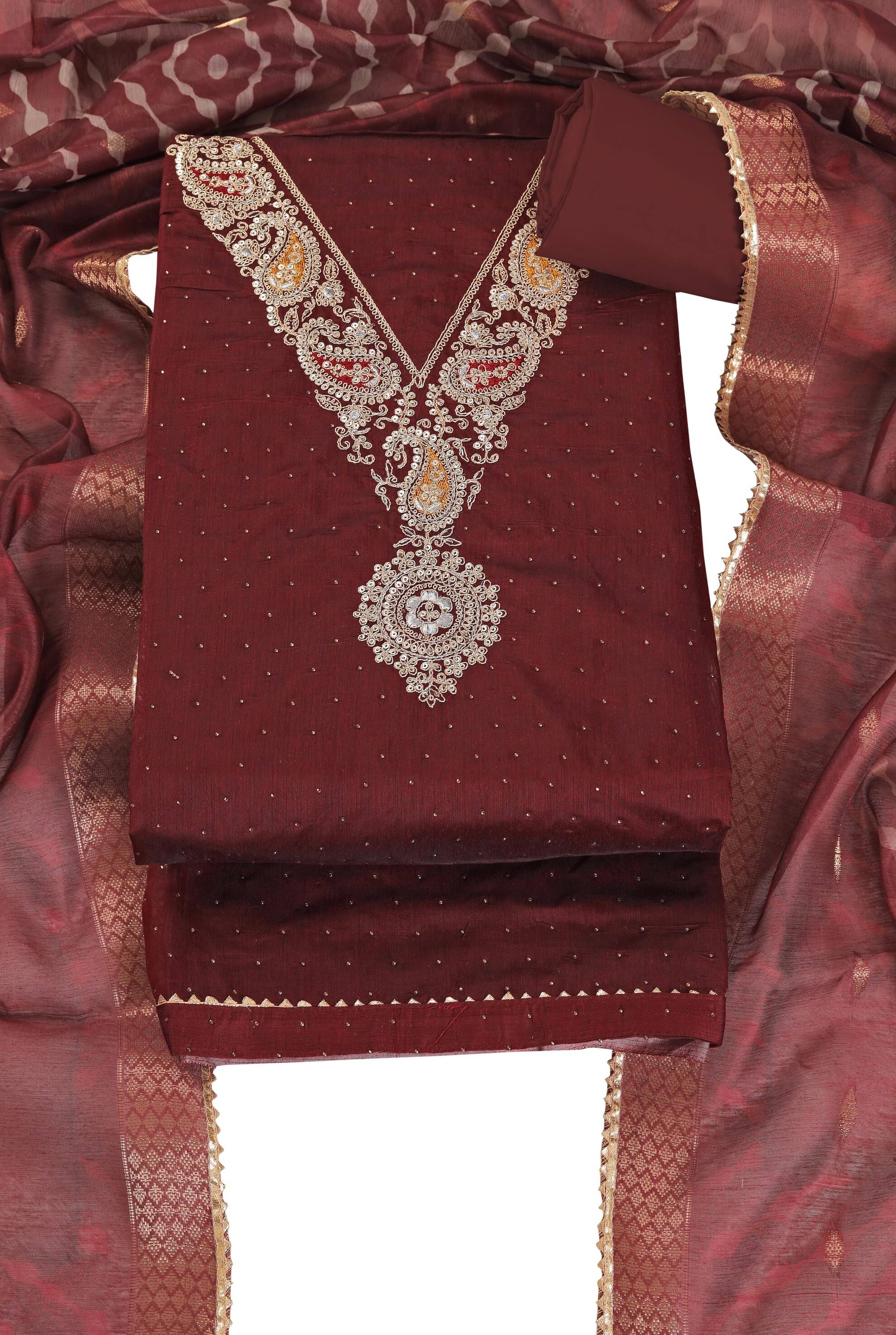 tavas Unstitched Chanderi Embellished Dress Material - Red ( Pack of 1 ) tavas Unstitched Chanderi Embellished Dress Material - Red ( Pack of 1 )