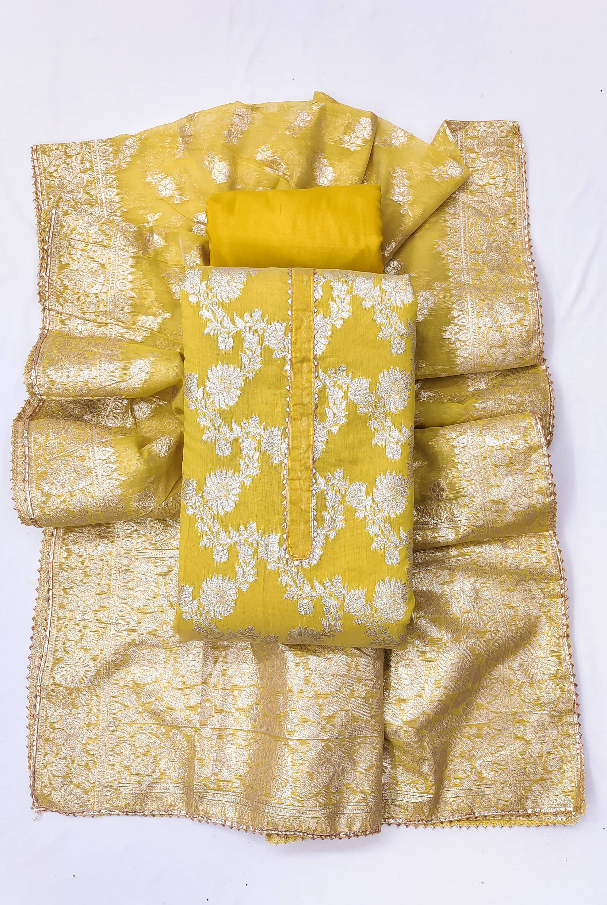 tavas Unstitched Jacquard Embellished Dress Material - Yellow ( Pack of 1 ) tavas Unstitched Jacquard Embellished Dress Material - Yellow ( Pack of 1 )