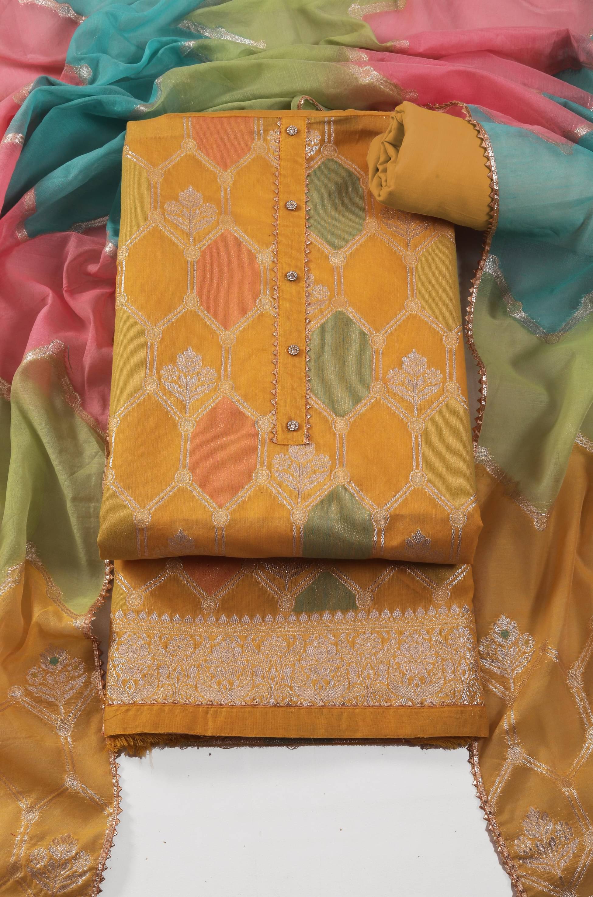 tavas Unstitched Jacquard Self Design Dress Material - Yellow ( Pack of 1 ) tavas Unstitched Jacquard Self Design Dress Material - Yellow ( Pack of 1 )