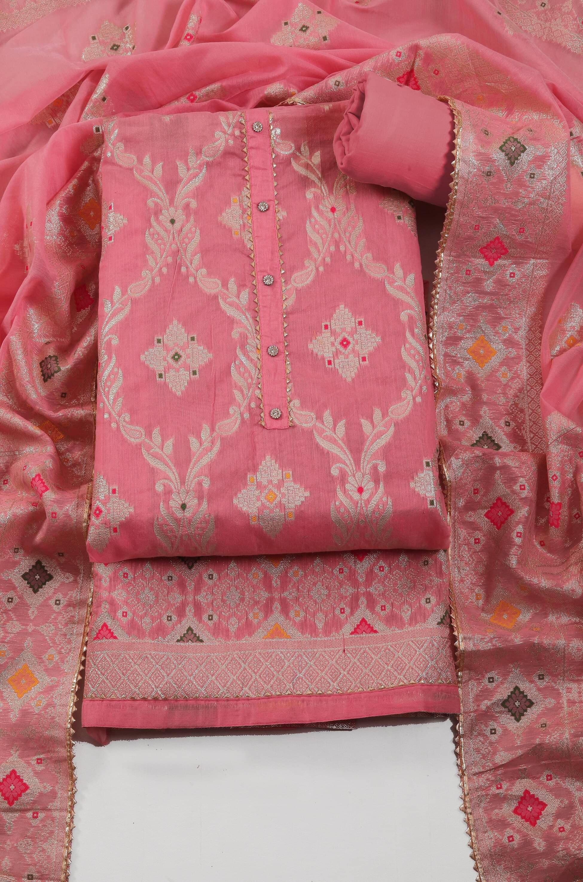     			tavas Unstitched Jacquard Self Design Dress Material - Pink ( Pack of 1 )