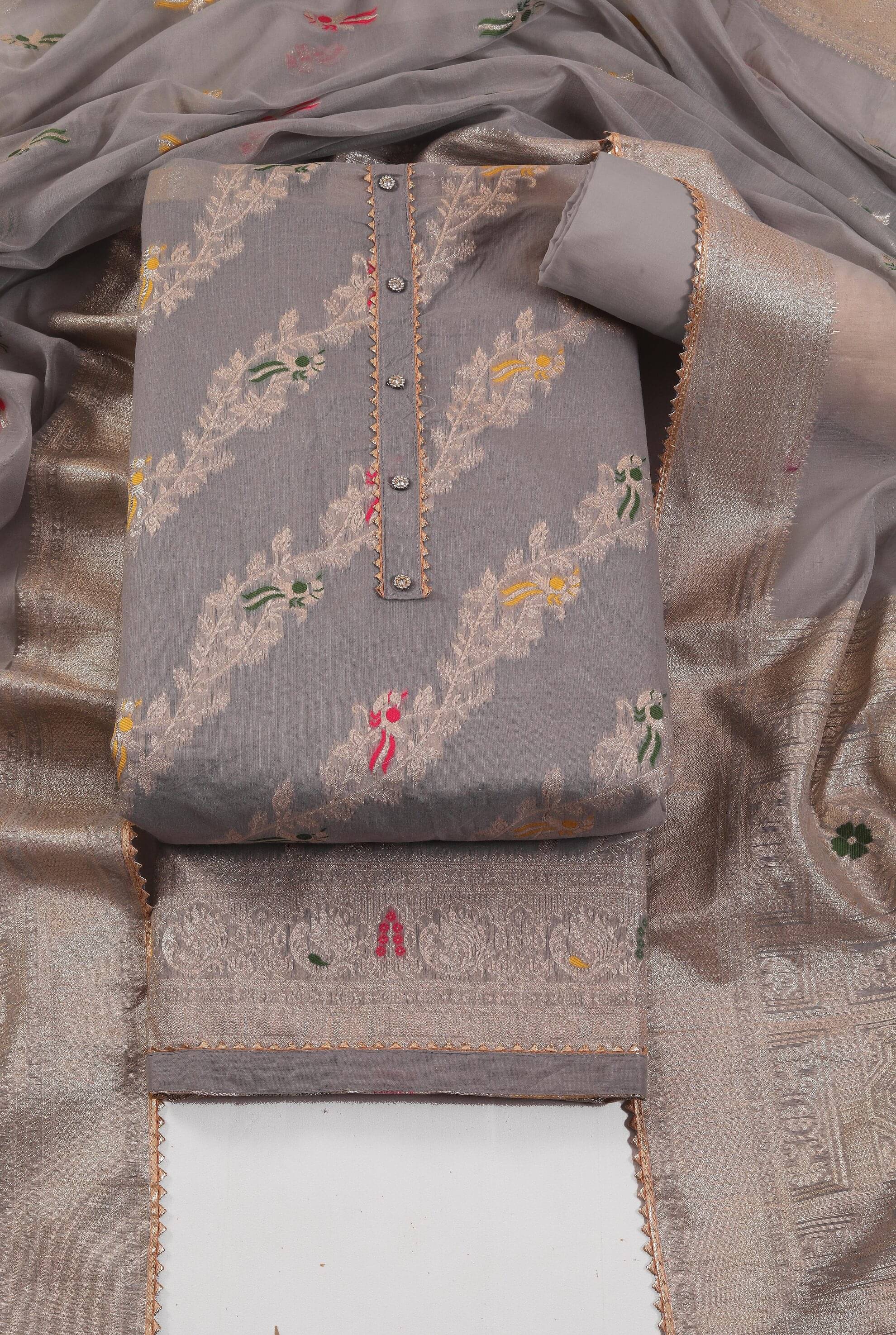     			tavas Unstitched Jacquard Self Design Dress Material - Grey ( Pack of 1 )