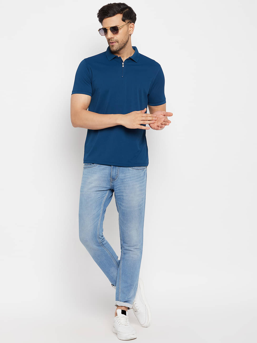     			98 Degree North Pack of 1 Polyester Regular Fit Solid Half Sleeves Men's Polo T Shirt ( Teal Blue )
