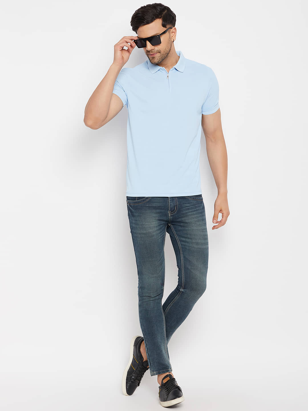 98 Degree North Pack of 1 Polyester Regular Fit Solid Half Sleeves Men's Polo T Shirt ( Sky Blue )