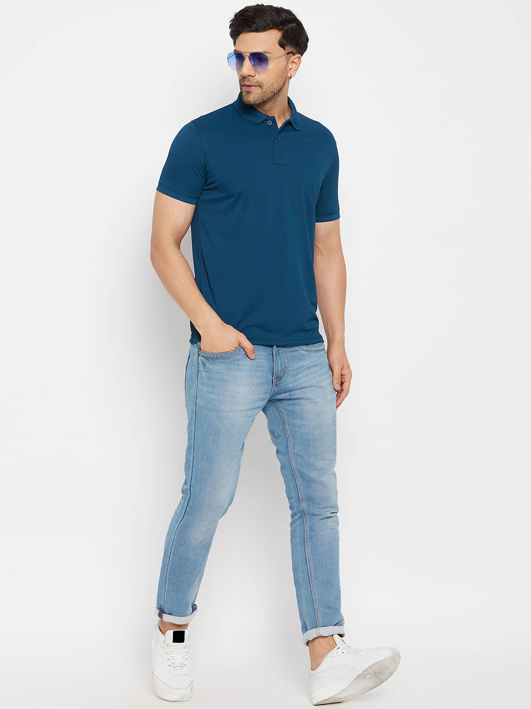 98 Degree North Pack of 1 Polyester Regular Fit Solid Half Sleeves Men's Polo T Shirt ( Teal Blue )