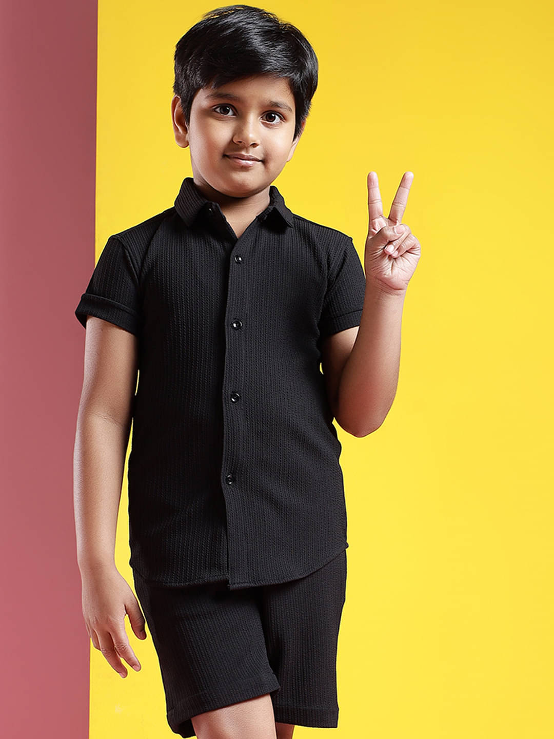     			ALY JOHN Pack of 1 Baby Boys Cotton Shirt & Shorts Set ( Black )