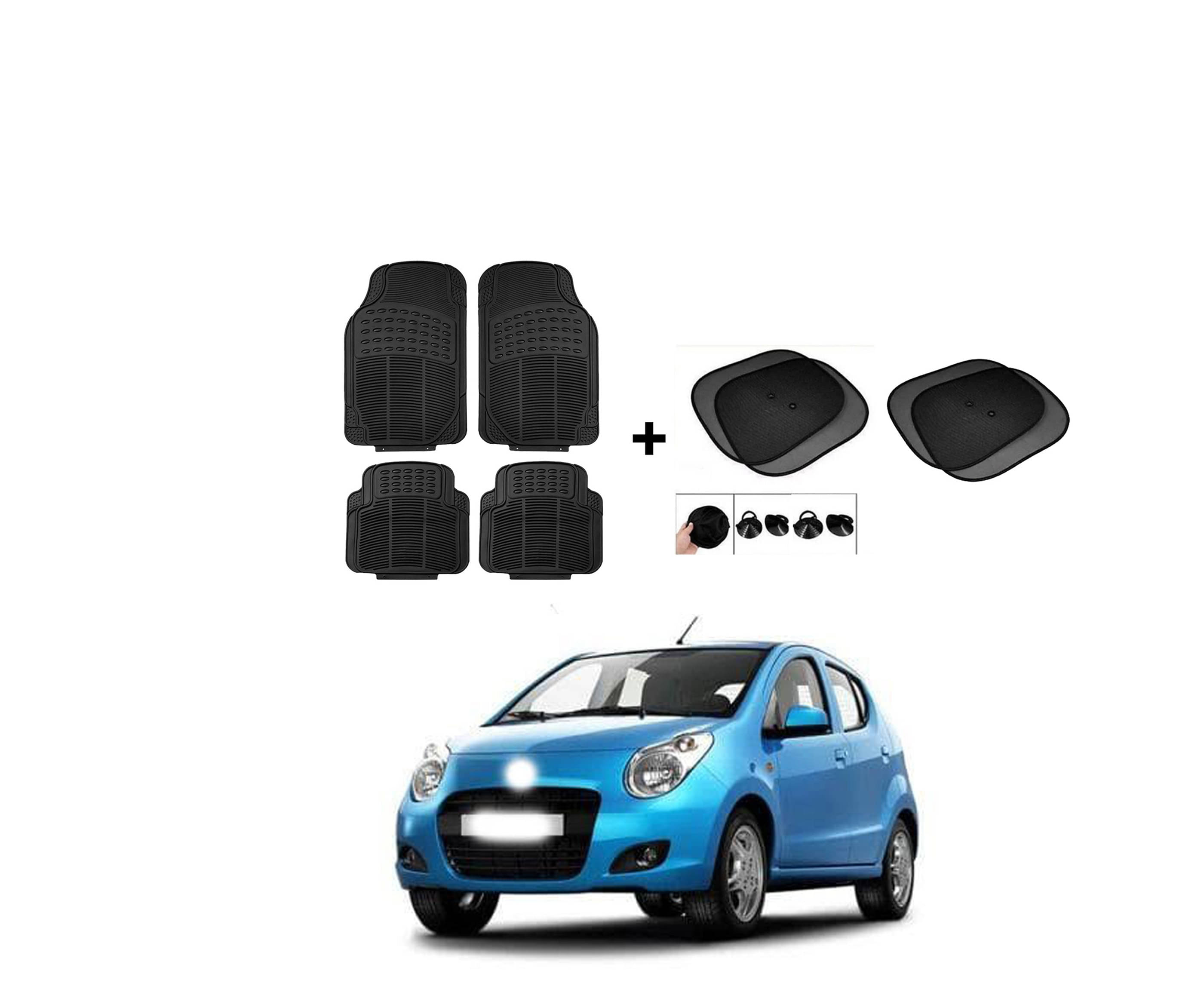     			ARLOOK Car Rubber Foot Mat (Set Of 4) + Sunshades (Set Of 4) For Maruti Suzuki A-Star (All Models)