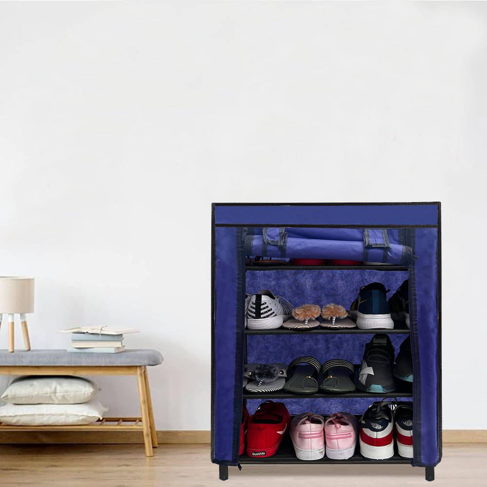 BHIMADA 4 Layer Metal Shoe Rack Stand with Cover Shoe Organiser for Home & Office (Blue) BHIMADA 4 Layer Metal Shoe Rack Stand with Cover Shoe Organiser for Home & Office (Blue)
