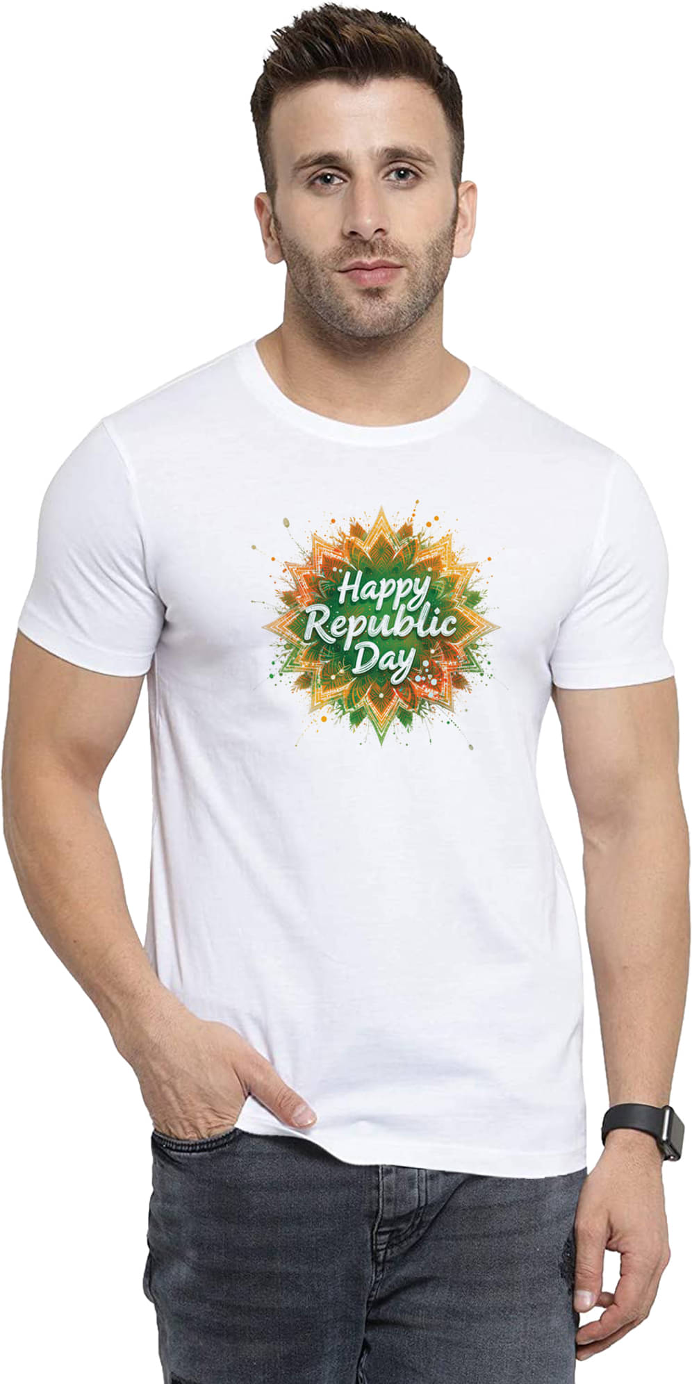     			BINAYAK Cotton Blend Regular Fit Printed Half Sleeves Men's Round T-Shirt - White ( Pack of 1 )
