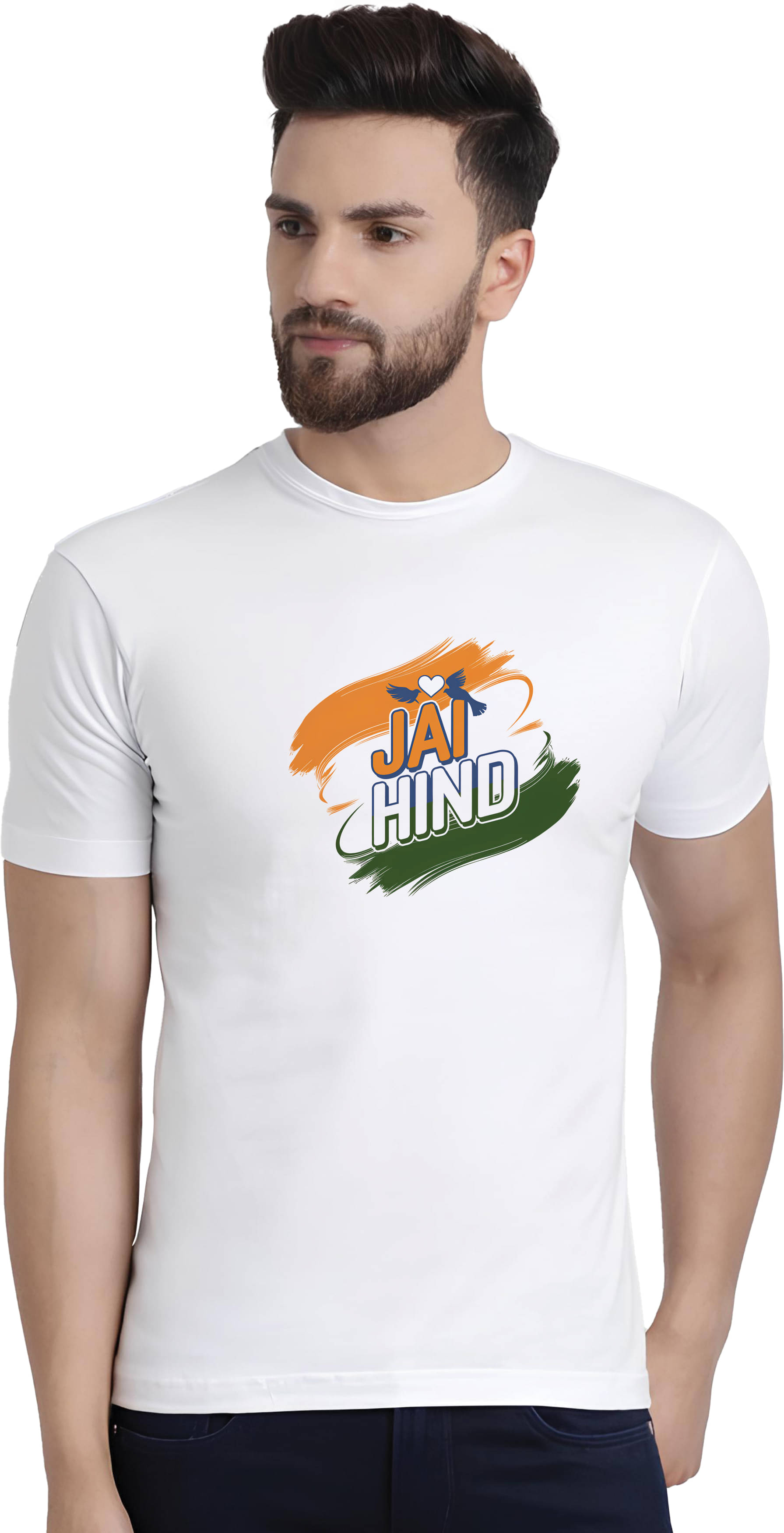 BINAYAK Cotton Blend Regular Fit Printed Half Sleeves Men's Round T-Shirt - White ( Pack of 1 )     			BINAYAK Cotton Blend Regular Fit Printed Half Sleeves Men's Round T-Shirt - White ( Pack of 1 )