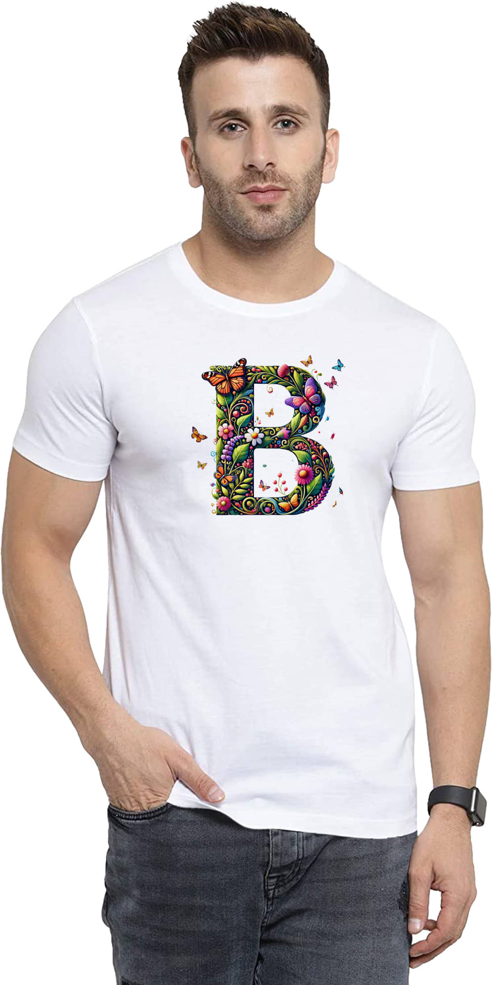 BINAYAK Cotton Regular Fit Printed Half Sleeves Men's Round T-Shirt - White ( Pack of 1 )