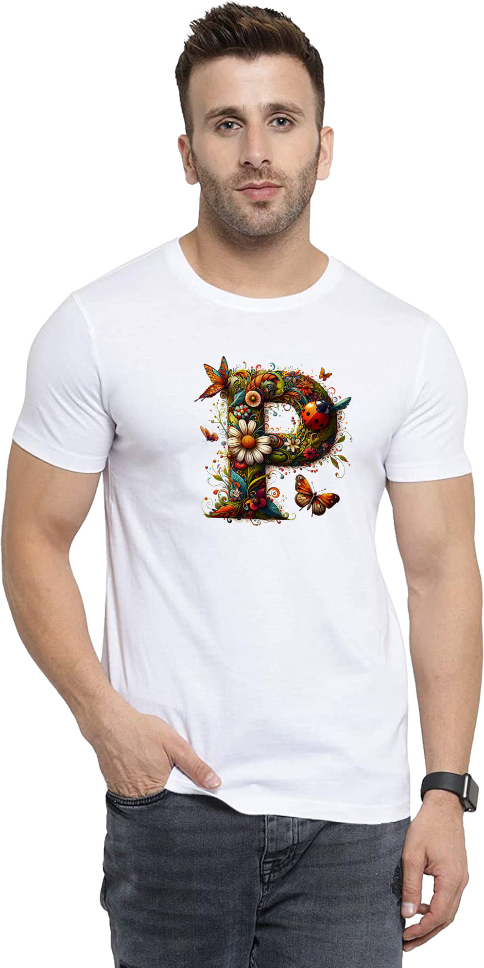 BINAYAK Cotton Regular Fit Printed Half Sleeves Men's Round T-Shirt - White ( Pack of 1 )