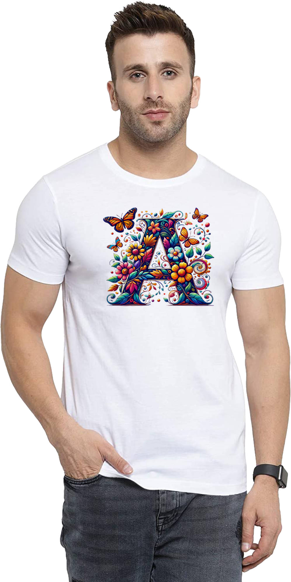     			BINAYAK Cotton Regular Fit Printed Half Sleeves Men's Round T-Shirt - White ( Pack of 1 )