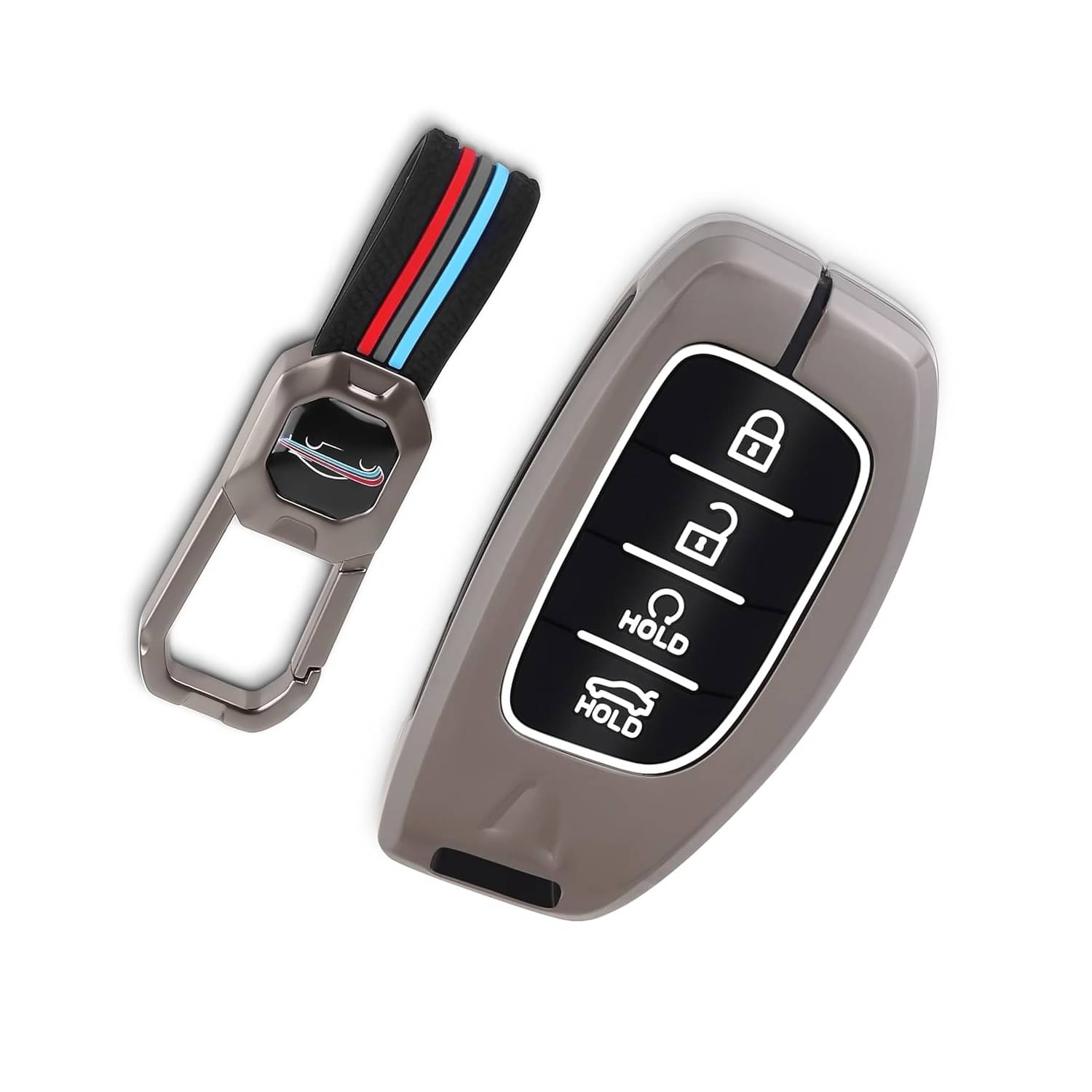     			BKN Premium Metal Soft Car Key Cover Shell with Keychain & Full Protection Compatible with Hyundai Venue Elantra Alcazar Tucson i20 N Line 2021, Creta 2020, i20 2020 (4 Button Smart Key)