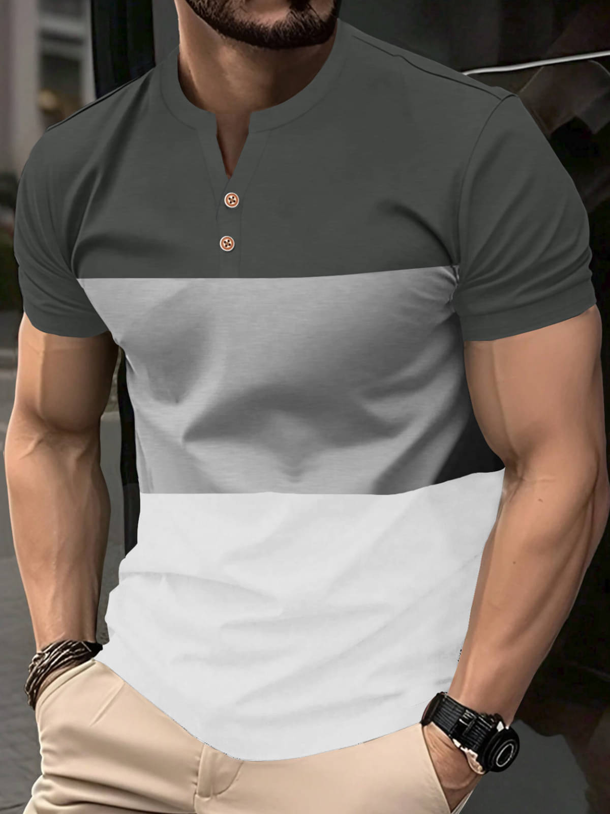 Eyebogler Polyester Regular Fit Colorblock Half Sleeves Men's Mandarin Collar T-Shirt - Multicolor ( Pack of 1 )     			Eyebogler Polyester Regular Fit Colorblock Half Sleeves Men's Mandarin Collar T-Shirt - Multicolor ( Pack of 1 )