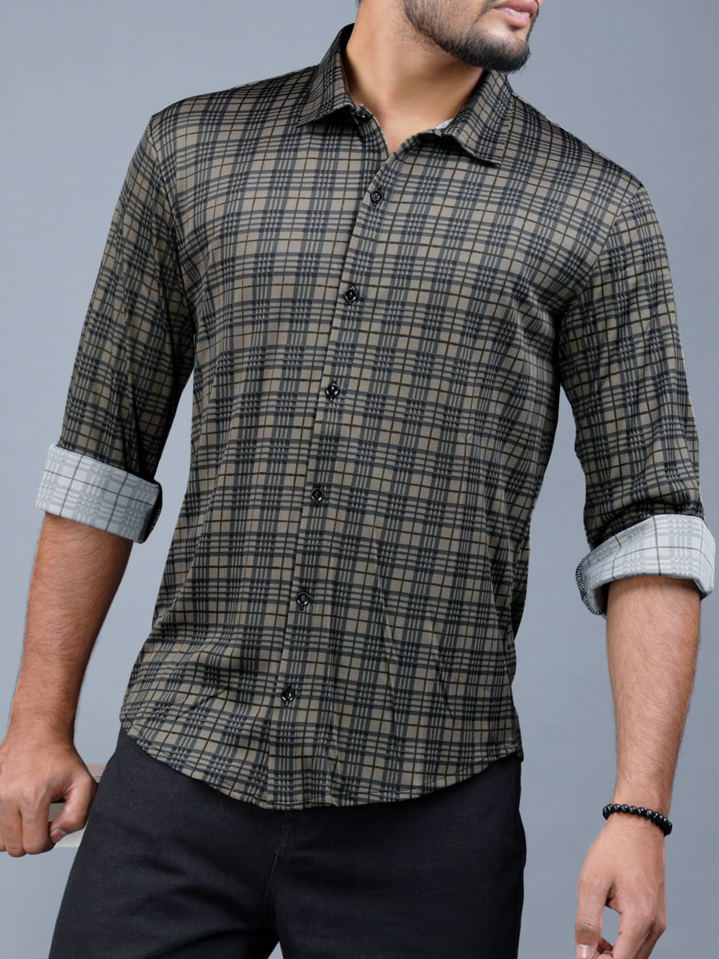     			Eyebogler Polyester Regular Fit Self Design Full Sleeves Men's Mandarin Collar T-Shirt - Multicolor ( Pack of 1 )