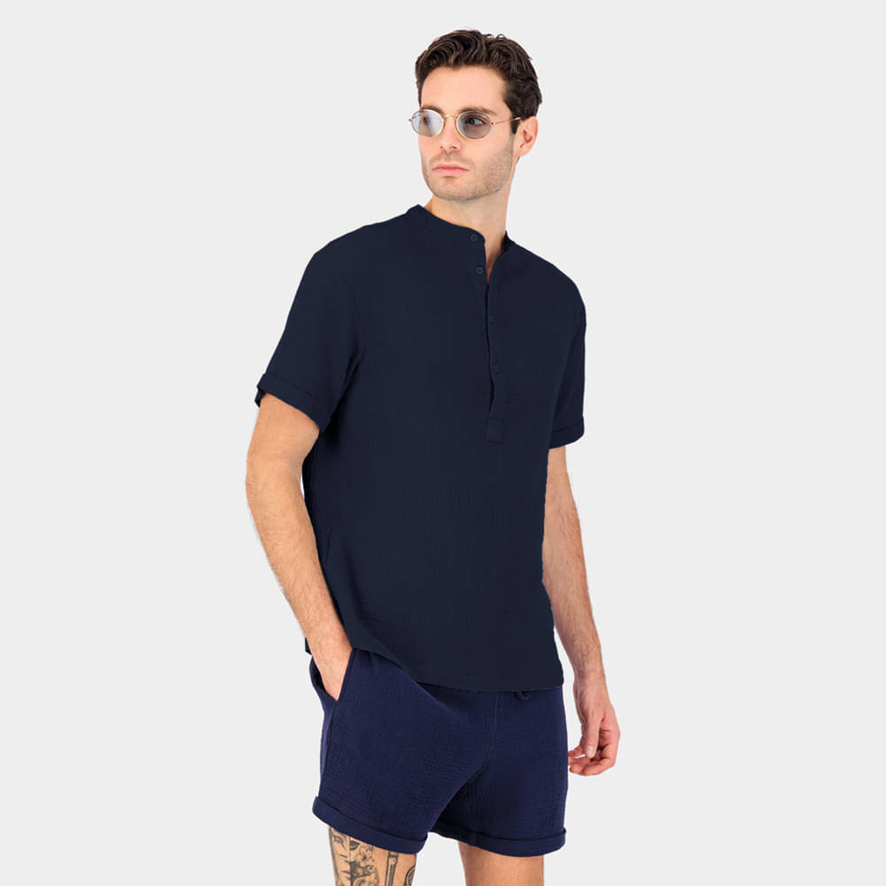     			Eyebogler Polyester Regular Fit Solid Half Sleeves Men's Mandarin Collar T-Shirt - Blue ( Pack of 1 )