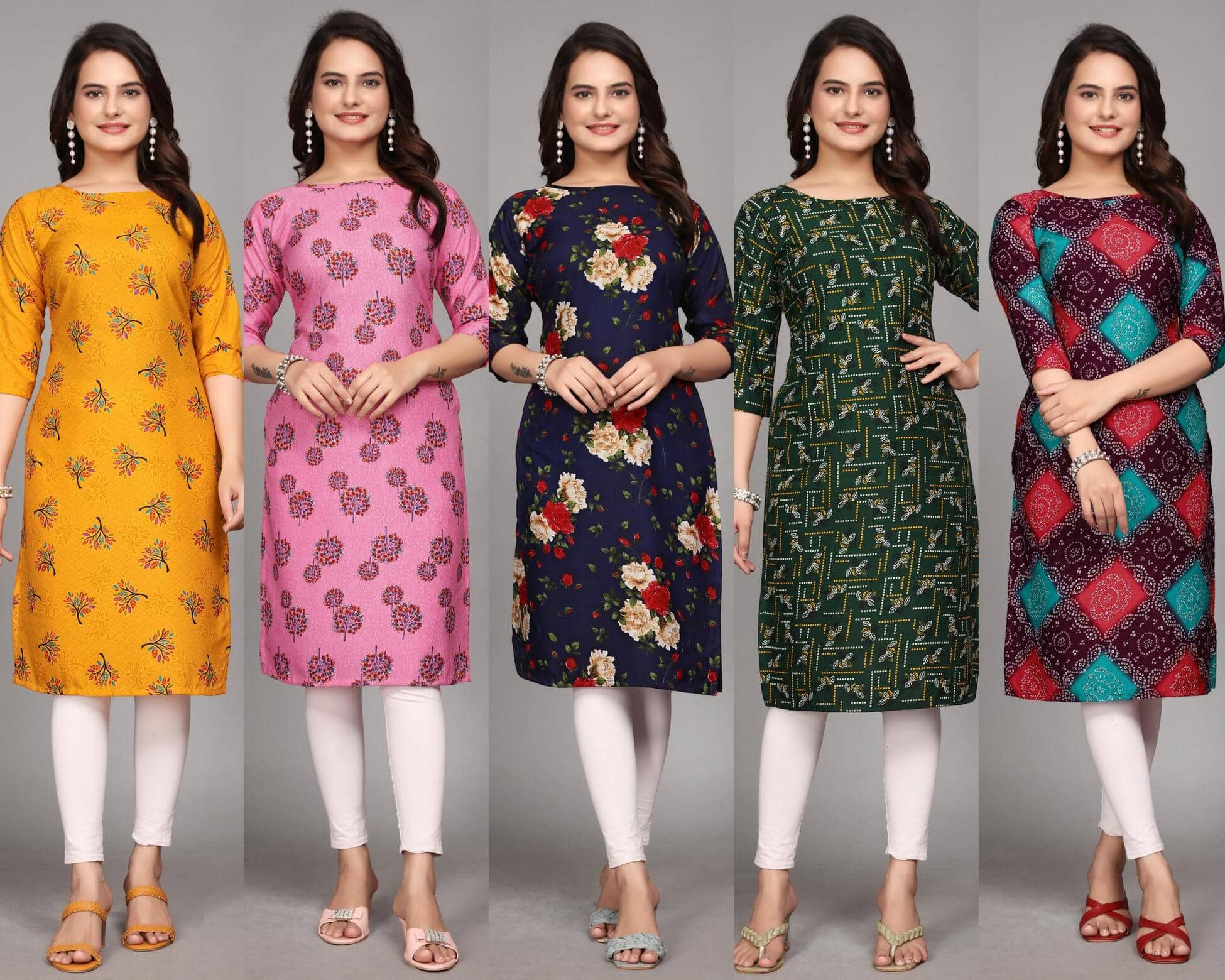KALAVRITTA Pack of 5 Crepe Printed Straight Women's Kurti - ( Multicoloured ) - Kurtis, Tunics | Buy online on ZillyBuy