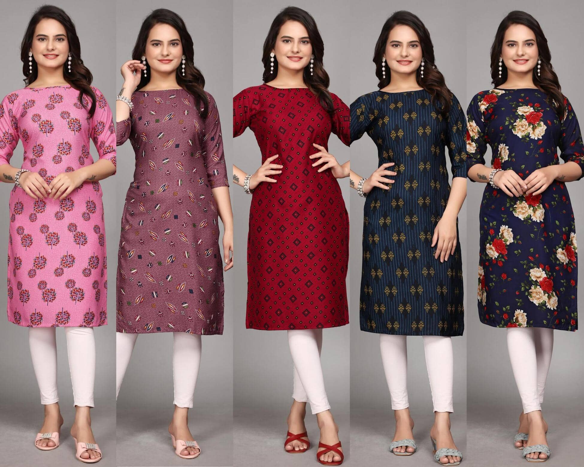 KALAVRITTA Pack of 5 Crepe Printed Straight Women's Kurti - ( Multicoloured ) - Kurtis, Tunics | Buy online on ZillyBuy
