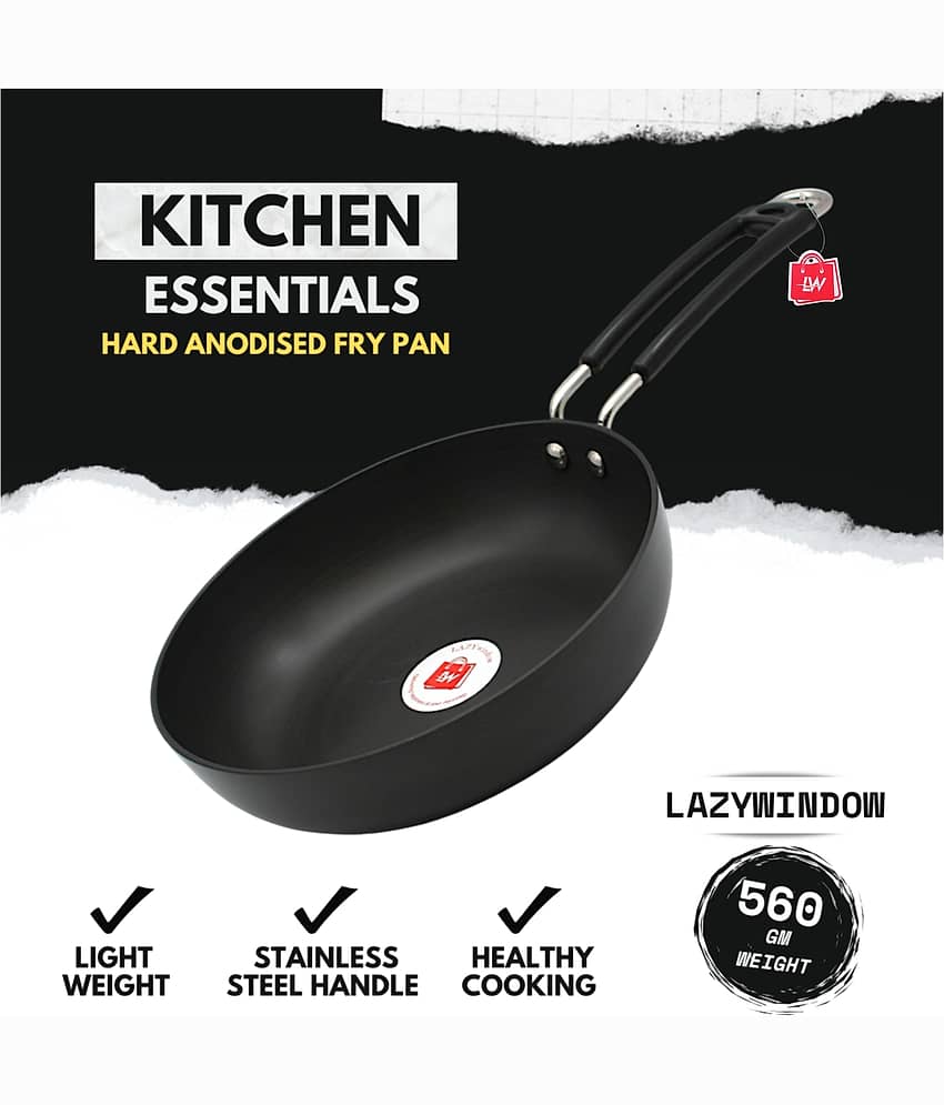 LAZYWINDOW Non Coated Hard Anodised Fry Pan Induction Bottom without Lid 3 mm Thickness 20 cm Diameter 1 Ltr - Cookware | Buy online on ZillyBuy